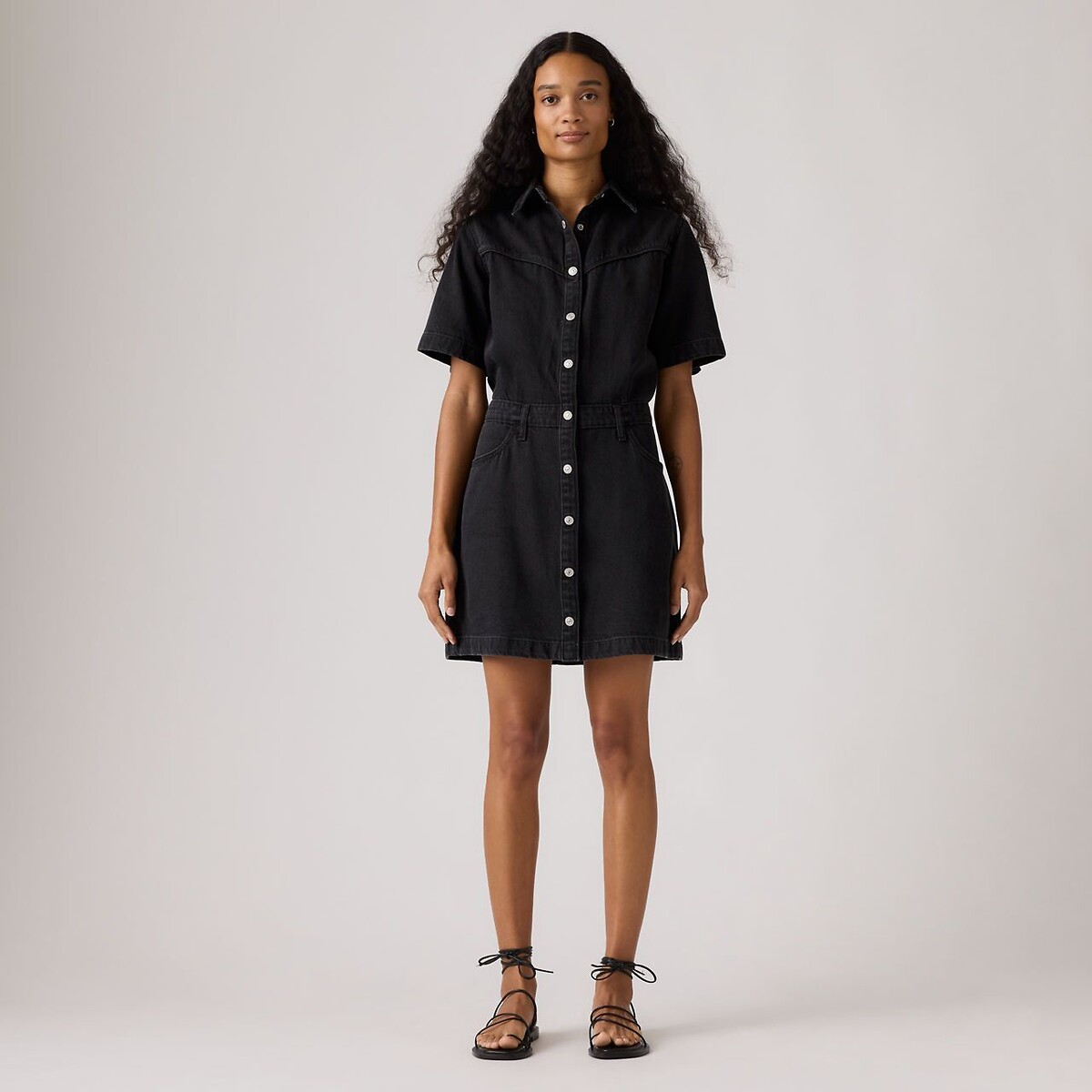 Robe courte manches courtes denim noir, LEVI'S