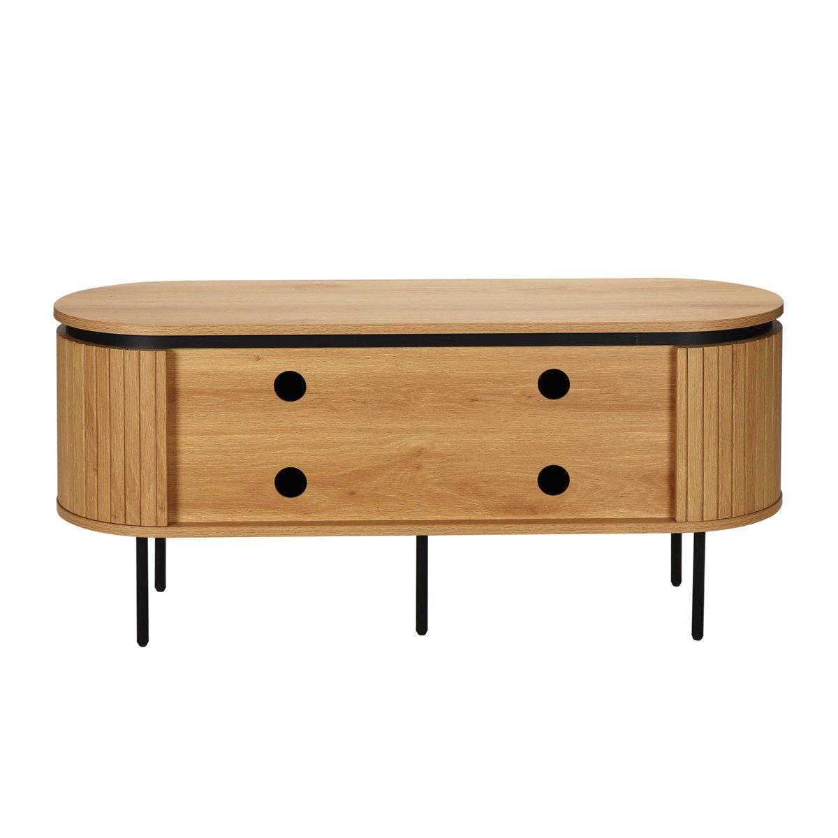 Meuble TV 120 cm en mélaminé, HEMERA bois clair, OVIALA
