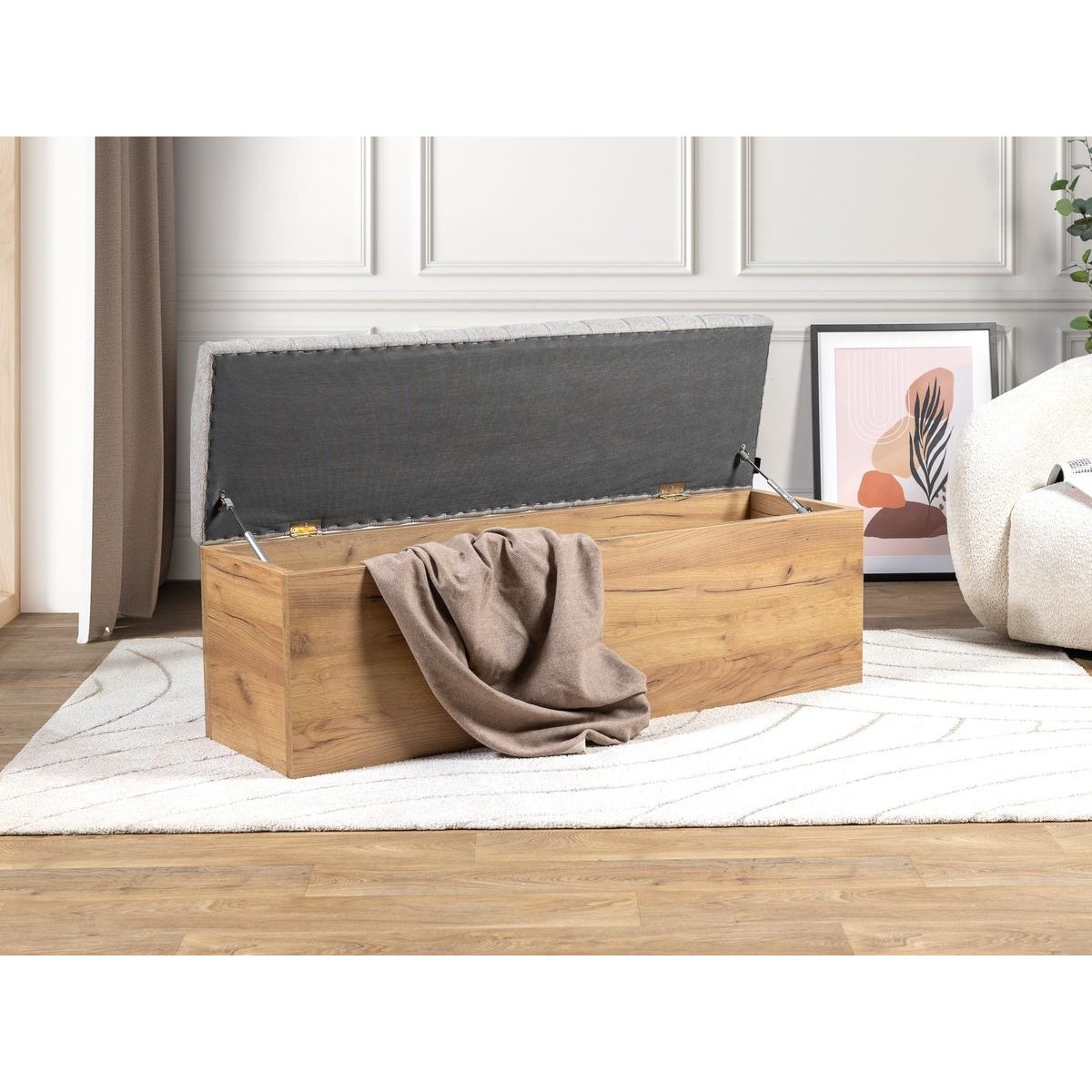 Lit MDF revêtement tissu texturé, OCEANE gris, BOBOCHIC