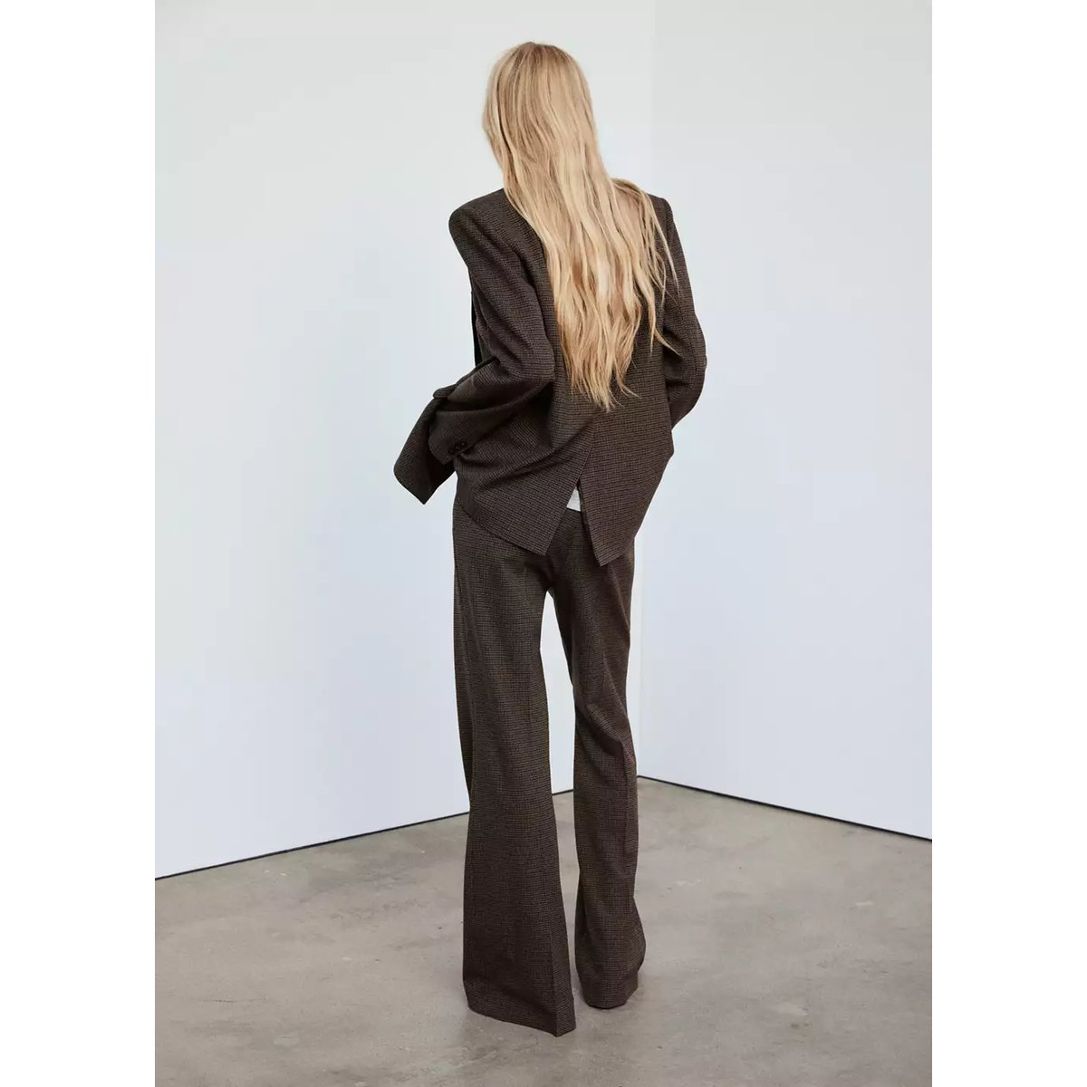 Pantalon de costume en pied-de-poule chocolat, MANGO