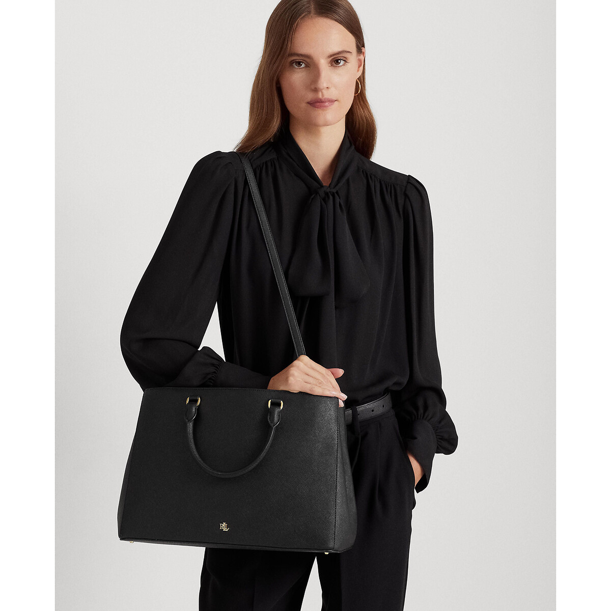 Sac à main en cuir texturé HANNA noir, LAUREN RALPH LAUREN
