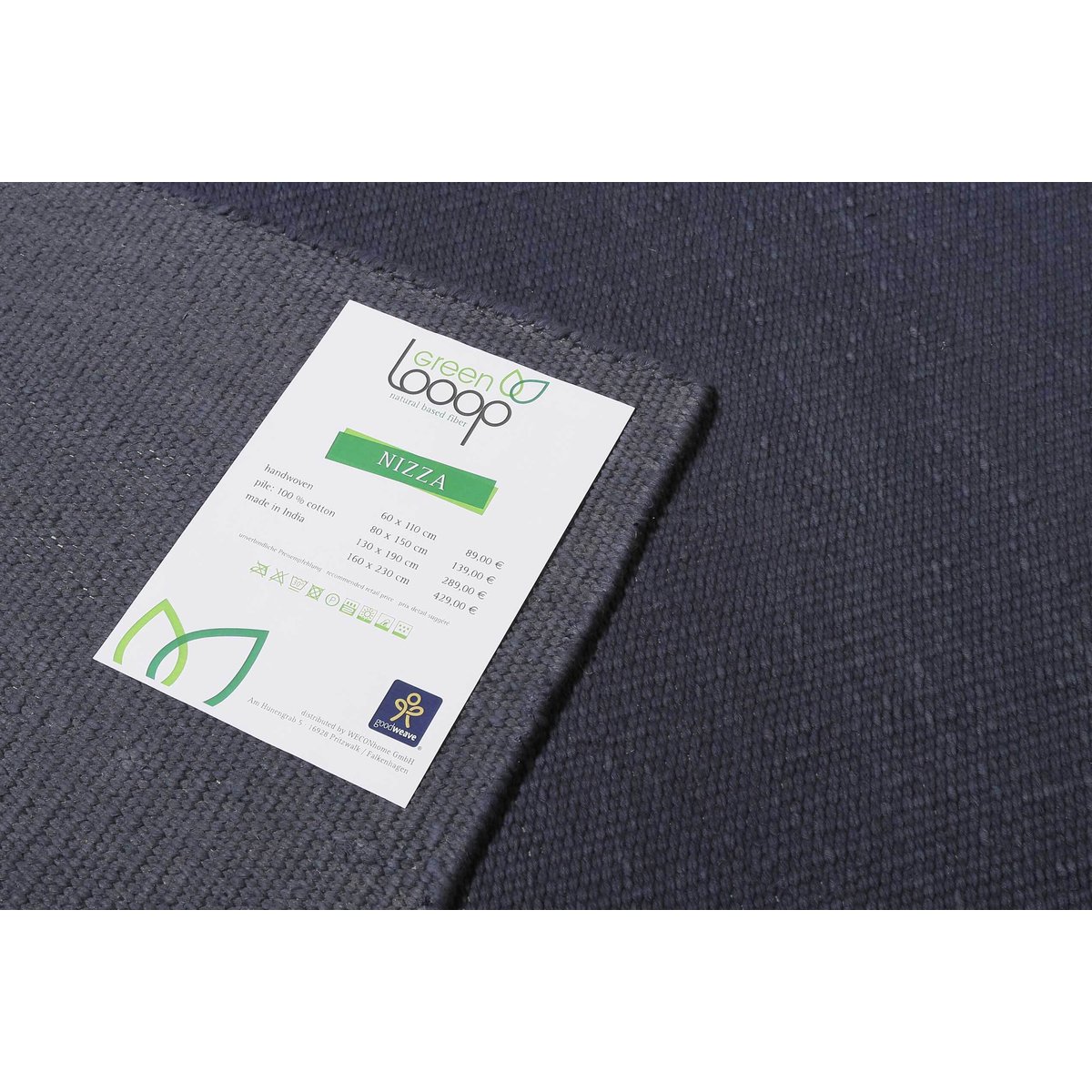 Tapis plat tissé main en coton salon chambre ,  NIZZA anthracite, WECON HOME
