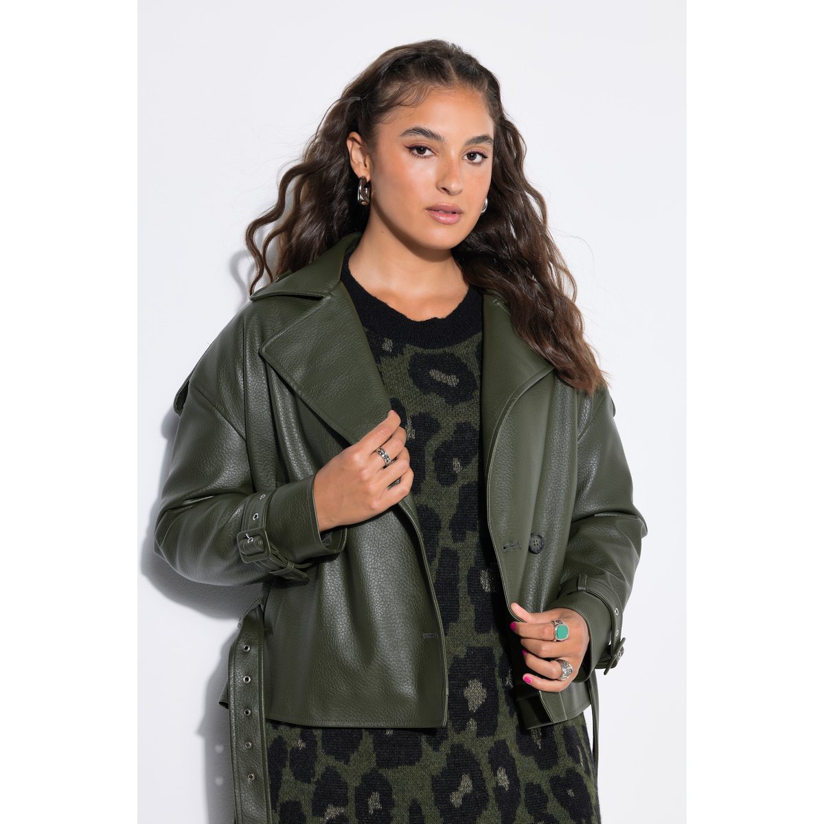 Veste en simili cuir, coupe oversize olive foncé, STUDIO UNTOLD