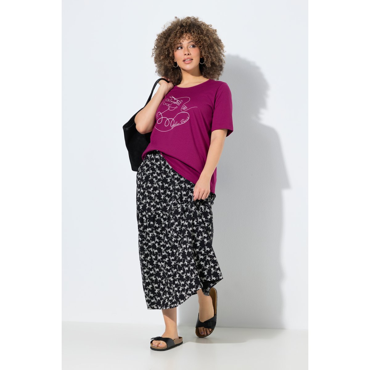Jupe maxi motif à fleurs noir, ULLA POPKEN