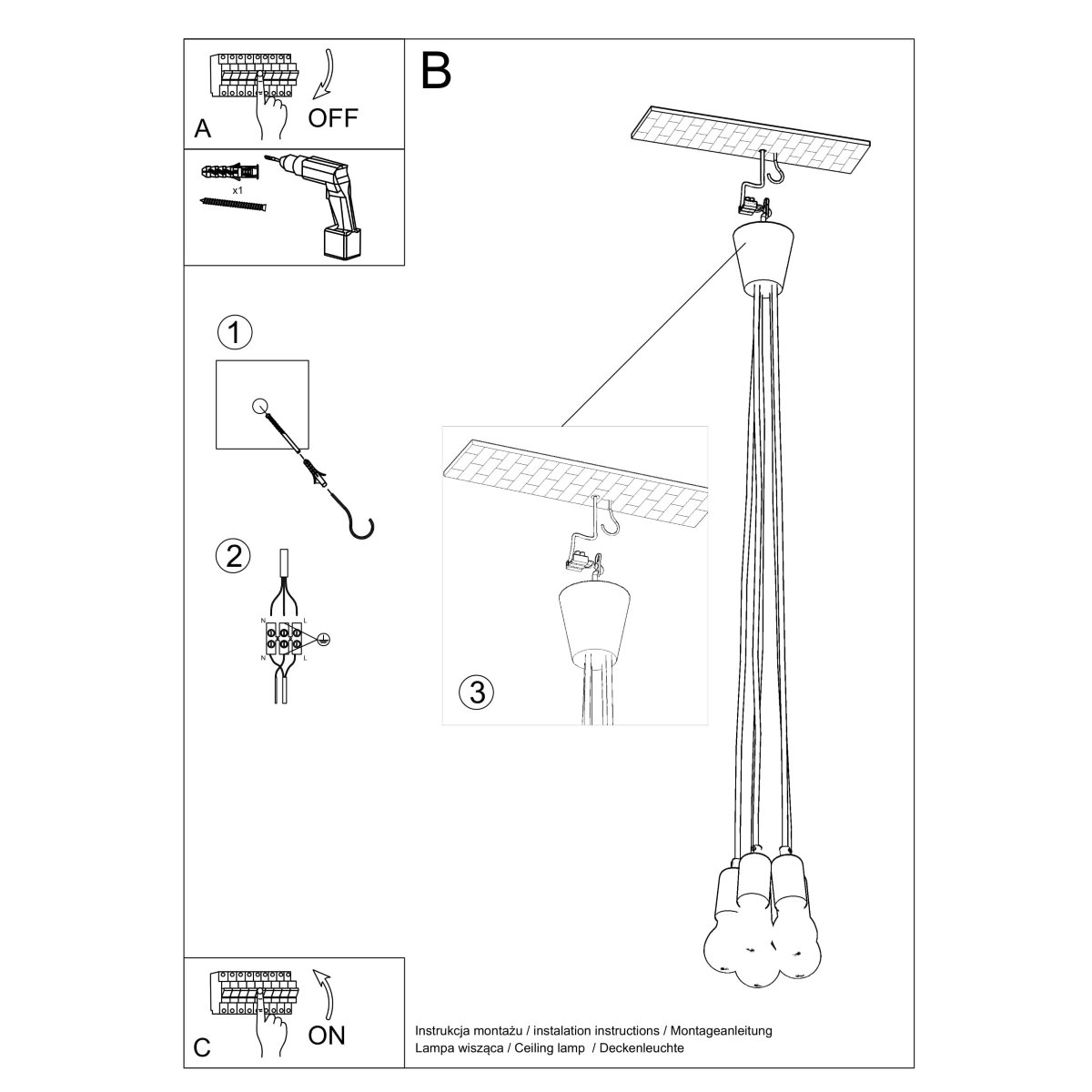 Suspension PVC Jaune E27 5 Diego jaune, EDEN