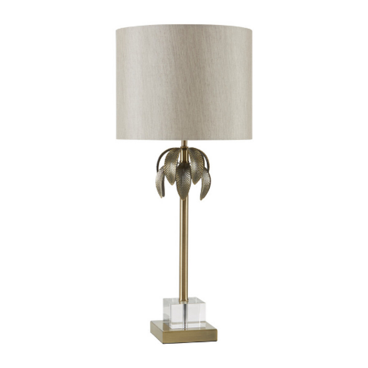 Helene Crystal Base and Palm Leaf Detail Table Lamp in Antique Brass gold, SO'HOME