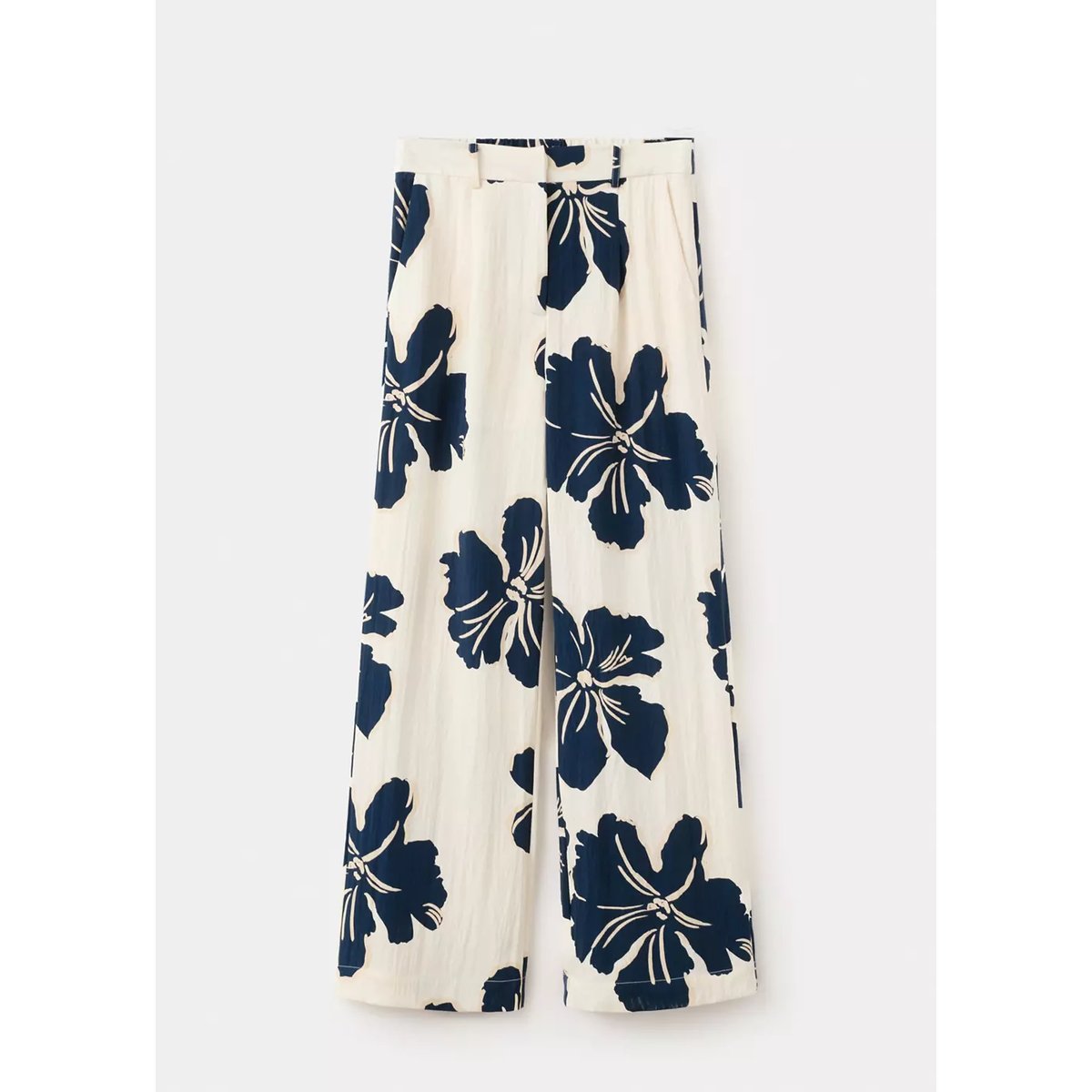 Pantalon droit en lyocell à imprimé floral blanc cassé, MANGO
