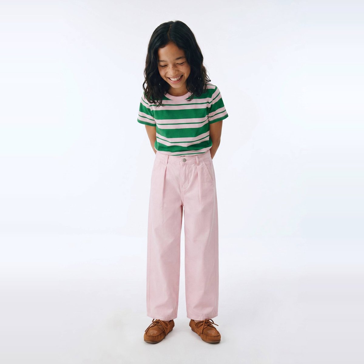 Pantalon uni à pinces en coton bouquet, MONOPRIX