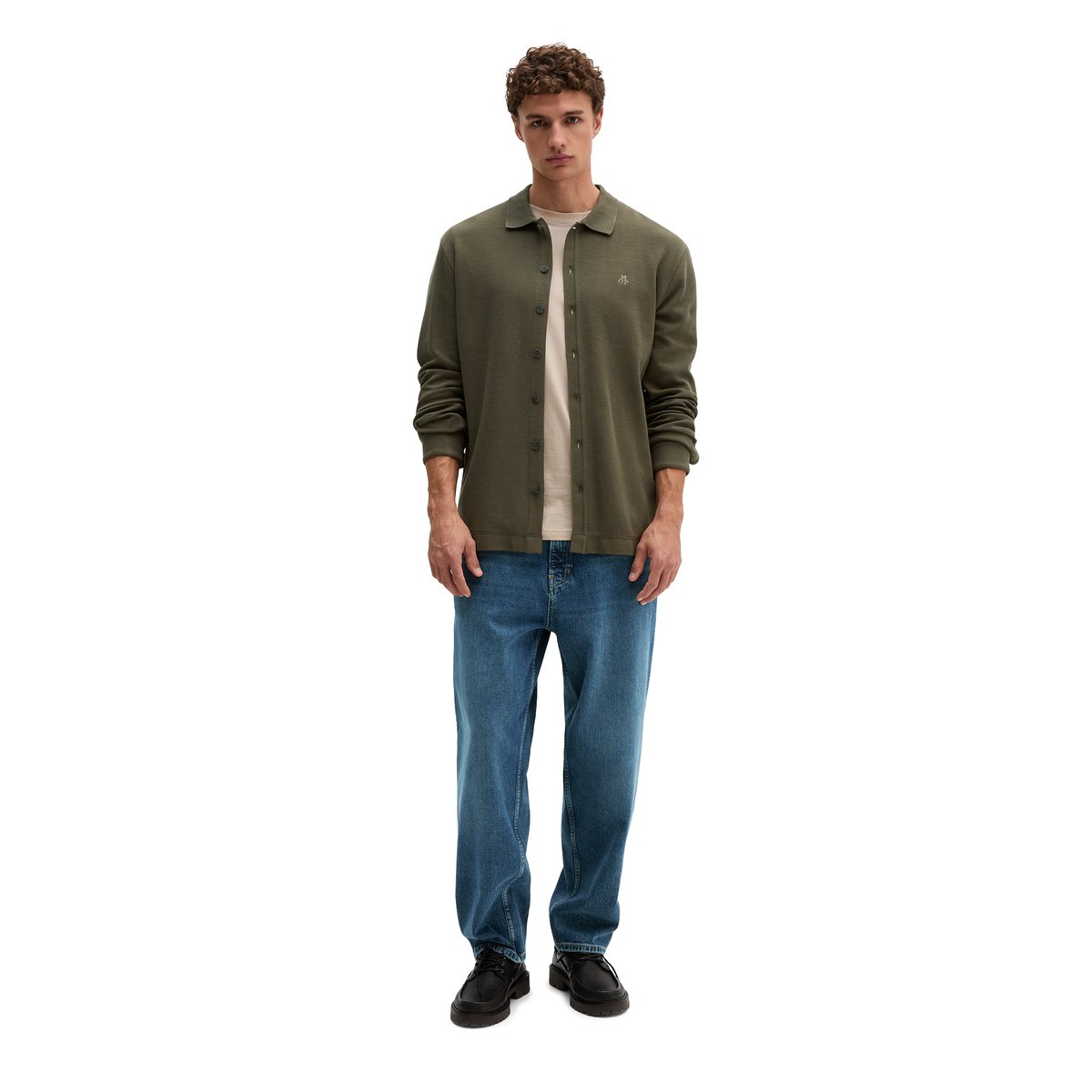 Cardigan coupe classique en jersey épais à boucles bouclées marron, MARC O'POLO