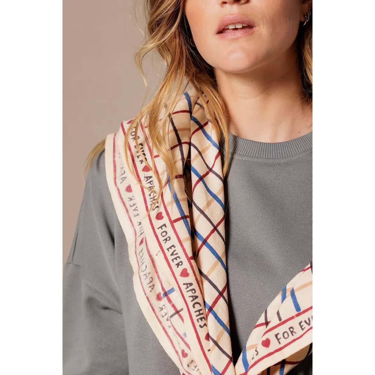 Grand foulard à carreaux, LATIKA beige/multicolore, APACHES COLLECTIONS