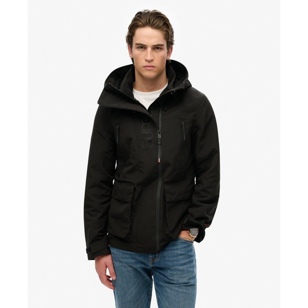 Coupe-vent à capuche brodé Ultimate noir, SUPERDRY