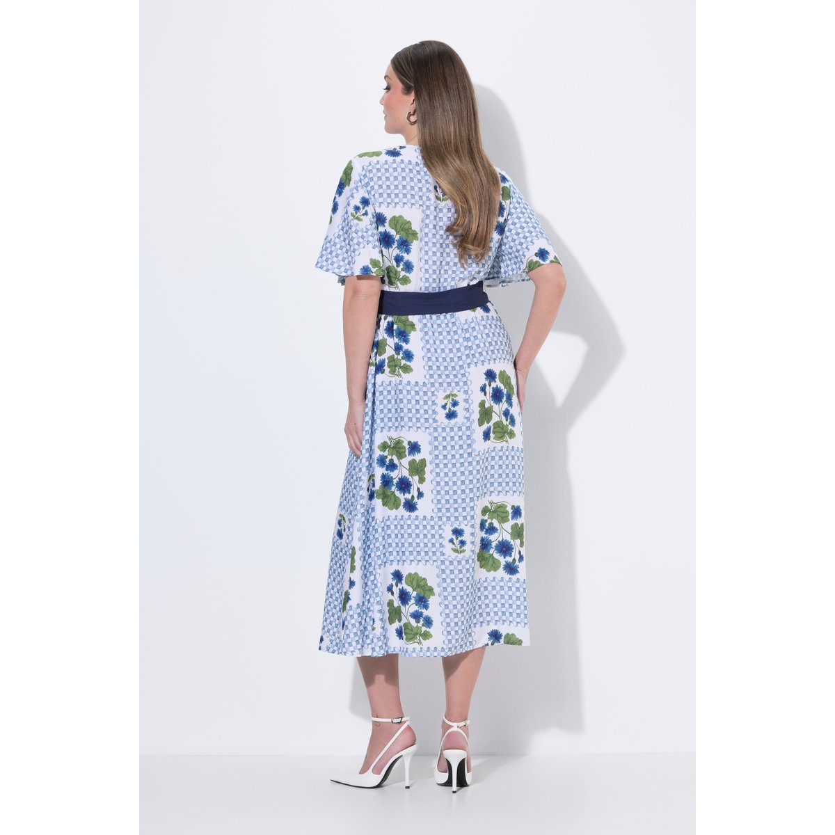 Robe maxi carreaux/fleurs blanc cassé, ULLA POPKEN