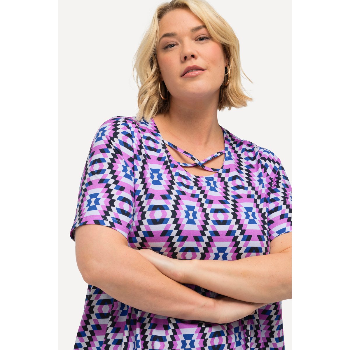 T-shirt long ligne A. Col rond lande clair, ULLA POPKEN