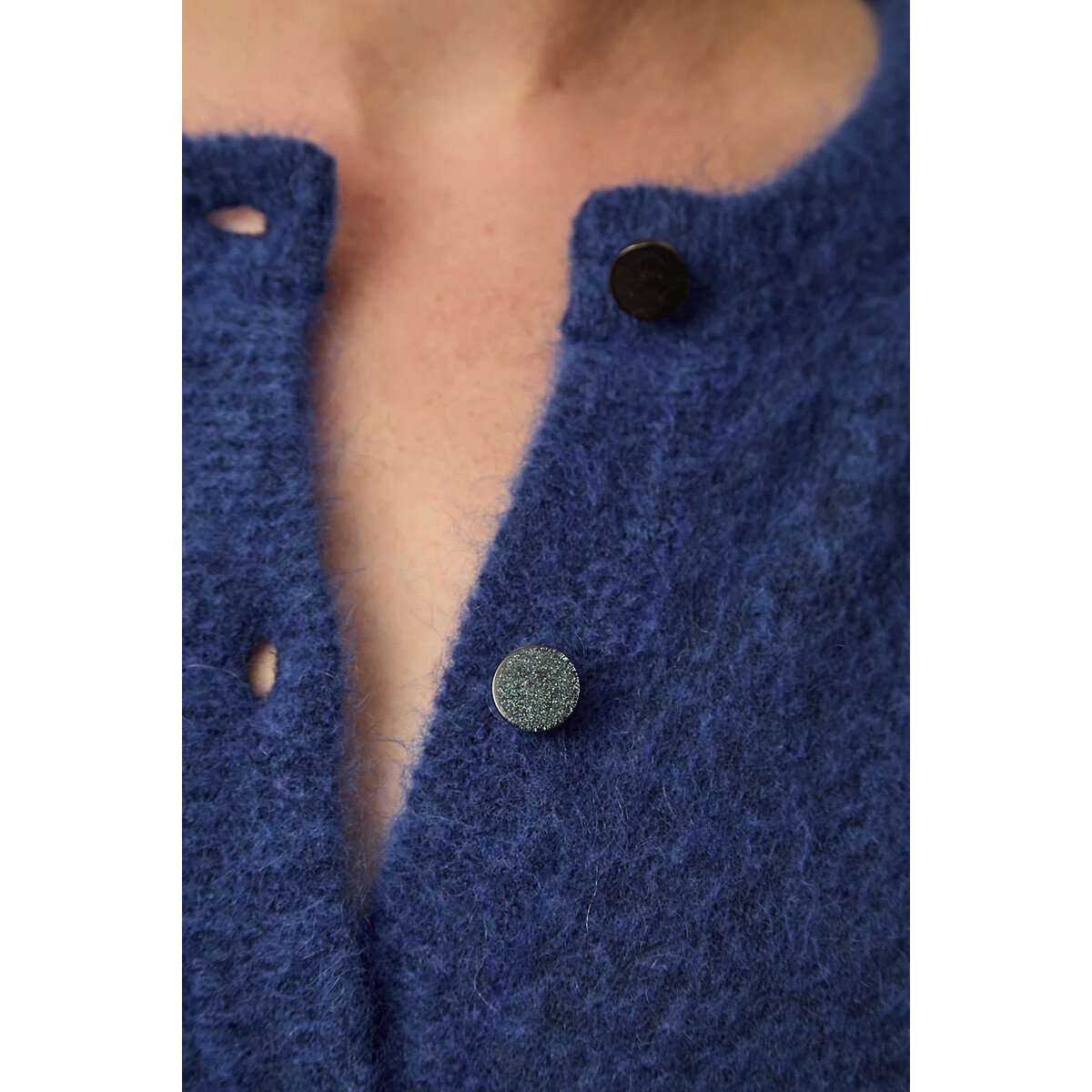 Dobilou Crew Neck Buttoned Cardigan indigo, DES PETITS HAUTS