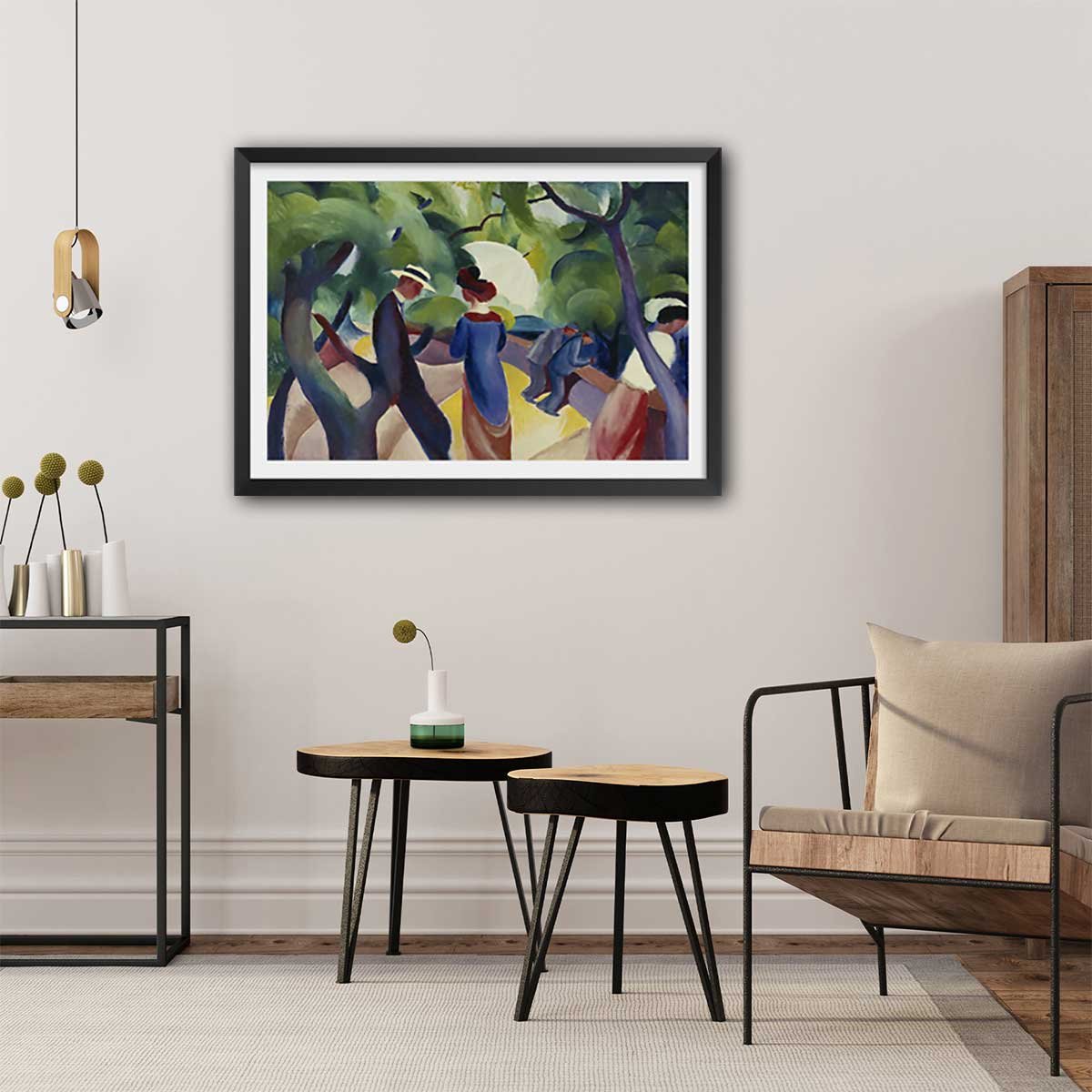 Poster Promenade- Macke August affiche + cadre en bois - noir, HEXOA
