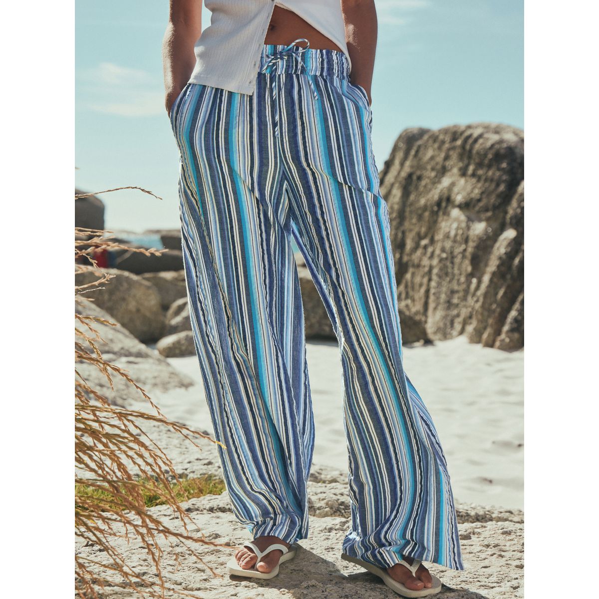 Pantalon large à enfiler rayures bleues, NEXT