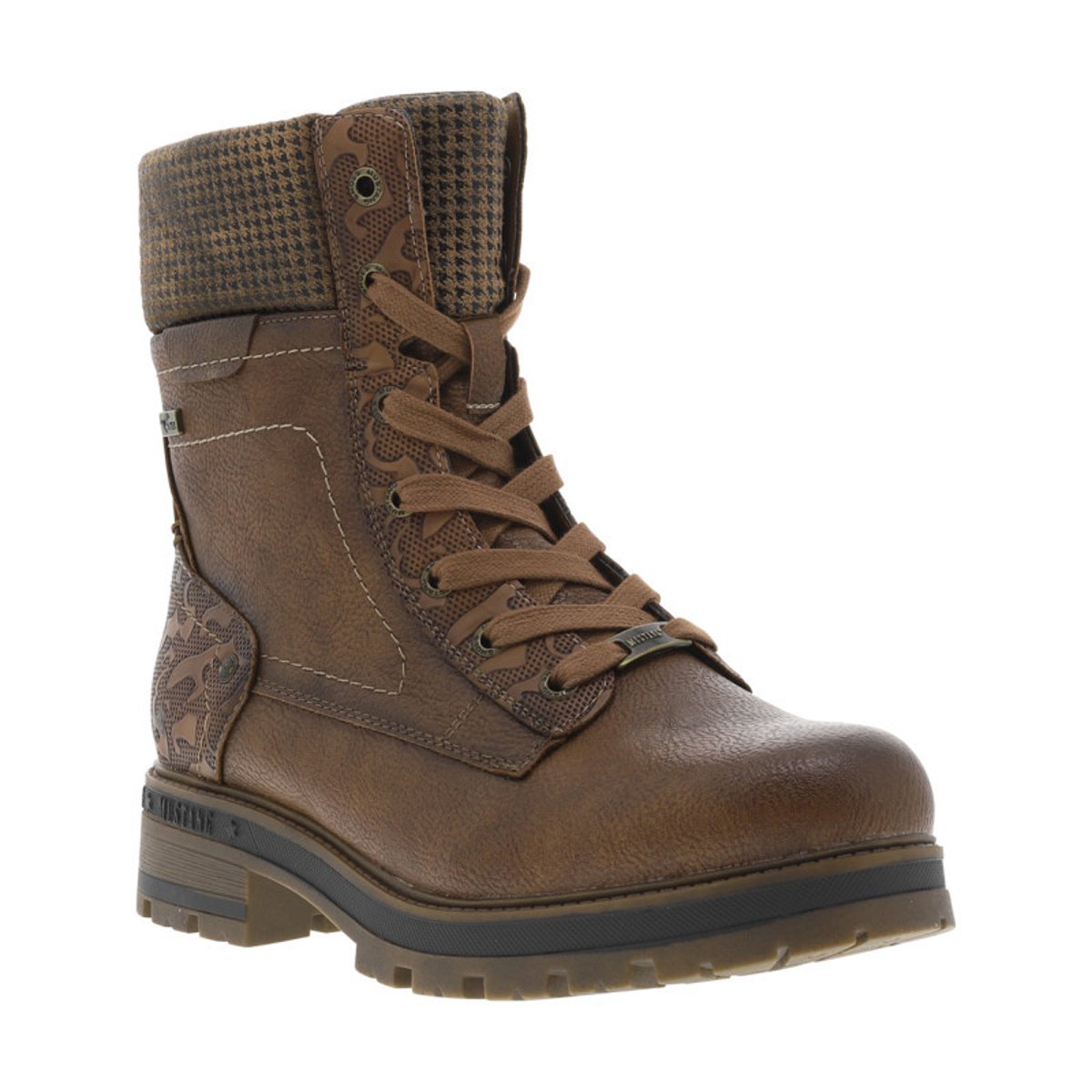 Bottines écrues à talon décroché bas avec des lacets et un zip latéral cognac, MUSTANG
