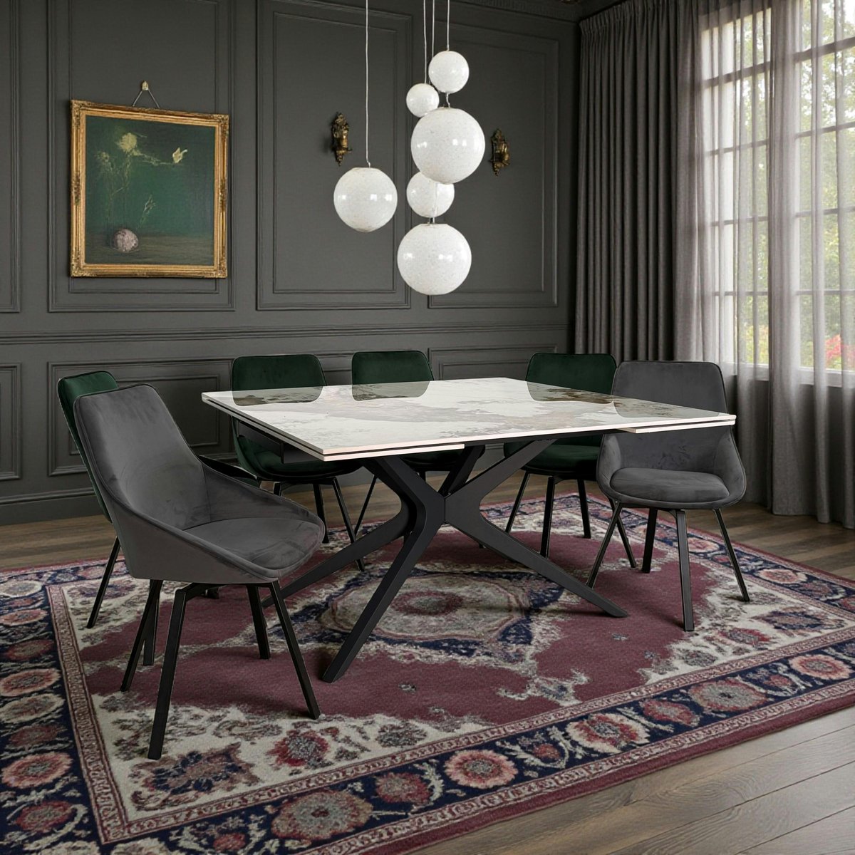 Table carrée céramique effet marbre blanc 140-220 cm LOMBARDIE beige, PIER IMPORT