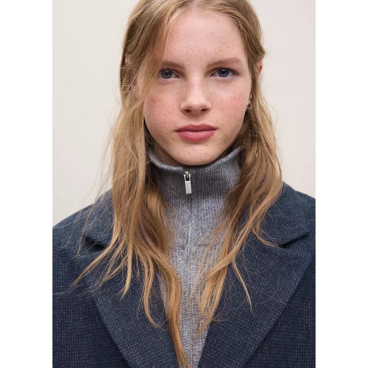 Manteau coupe midi drap de laine bleu marine foncé, MANGO TEEN