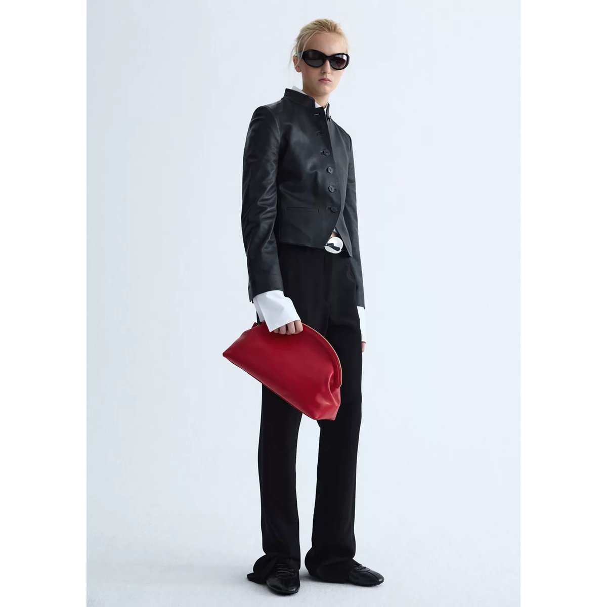 Sac pochette cuir rouge, MANGO