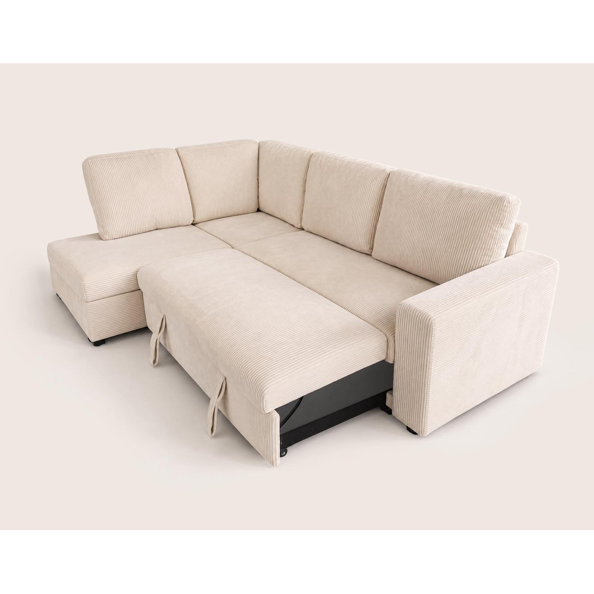 Canapé d'Angle Convertible en Velours côtelé 5 places - MEIYA beige, BEST MOBILIER