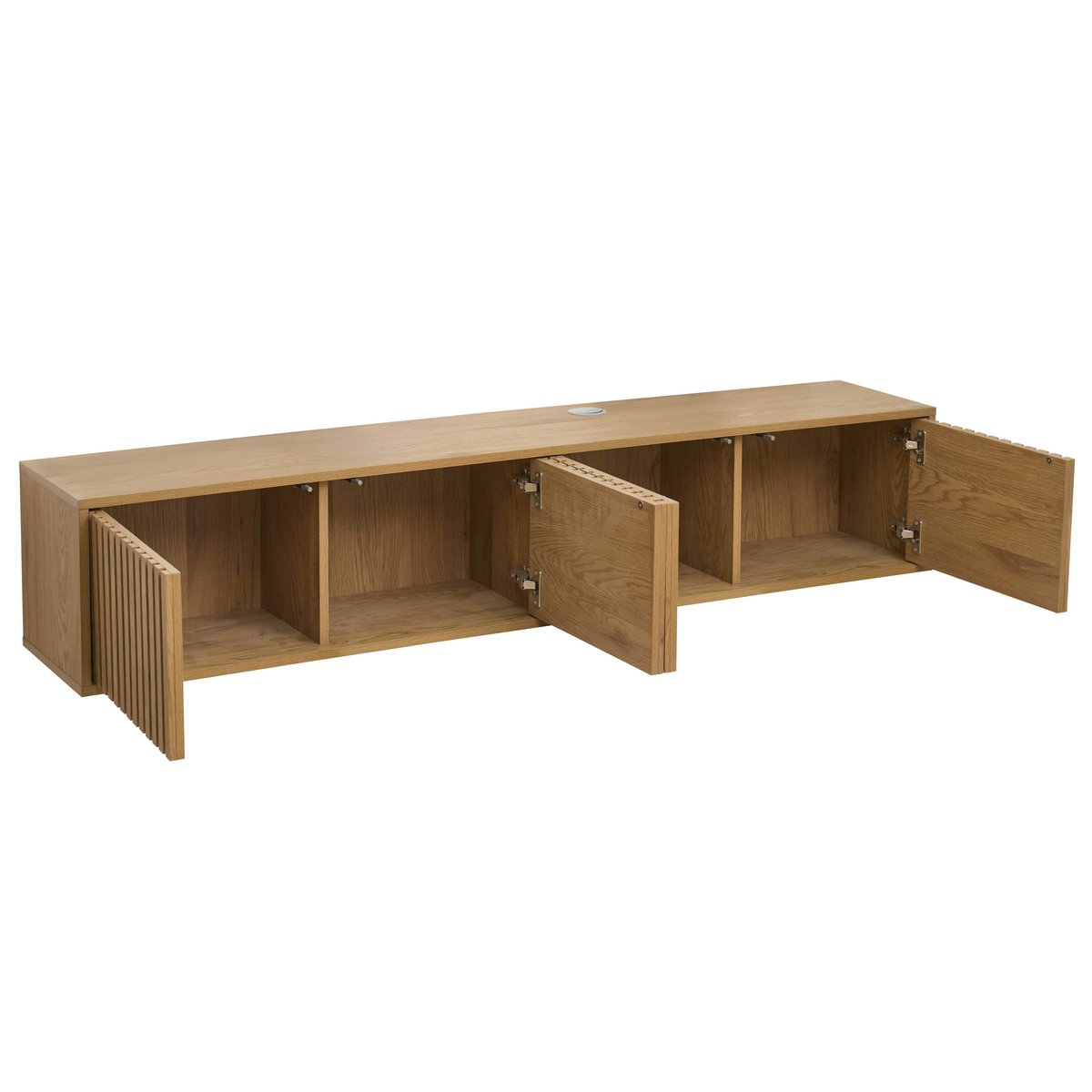 Meuble TV suspendu effet bois clair 160 cm style scandinave, IVY bois clair, OVIALA