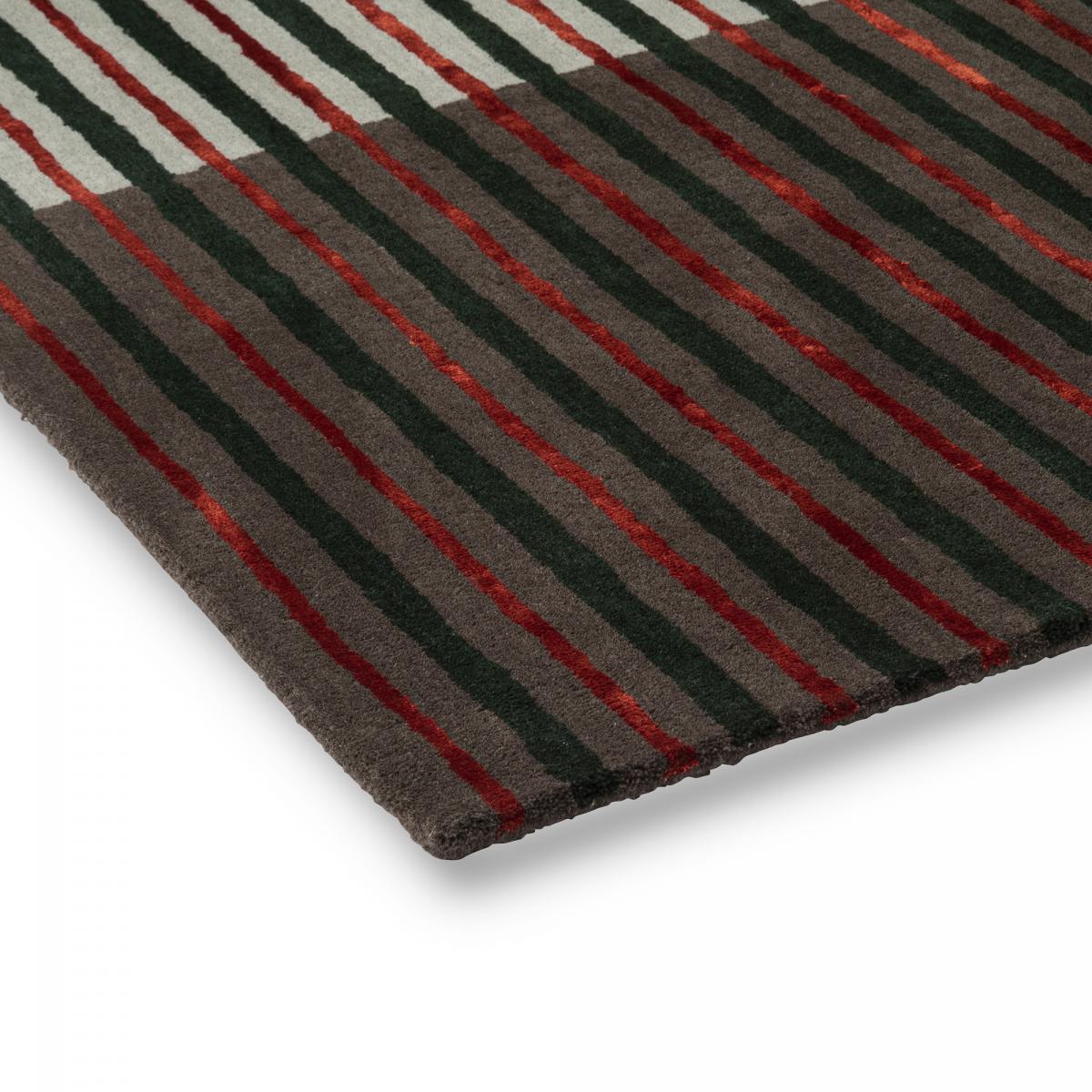 Tapis salon et chambre DEPROOF, fait à la main motif géométrique gris, vert, beige, rouge, UN AMOUR DE TAPIS