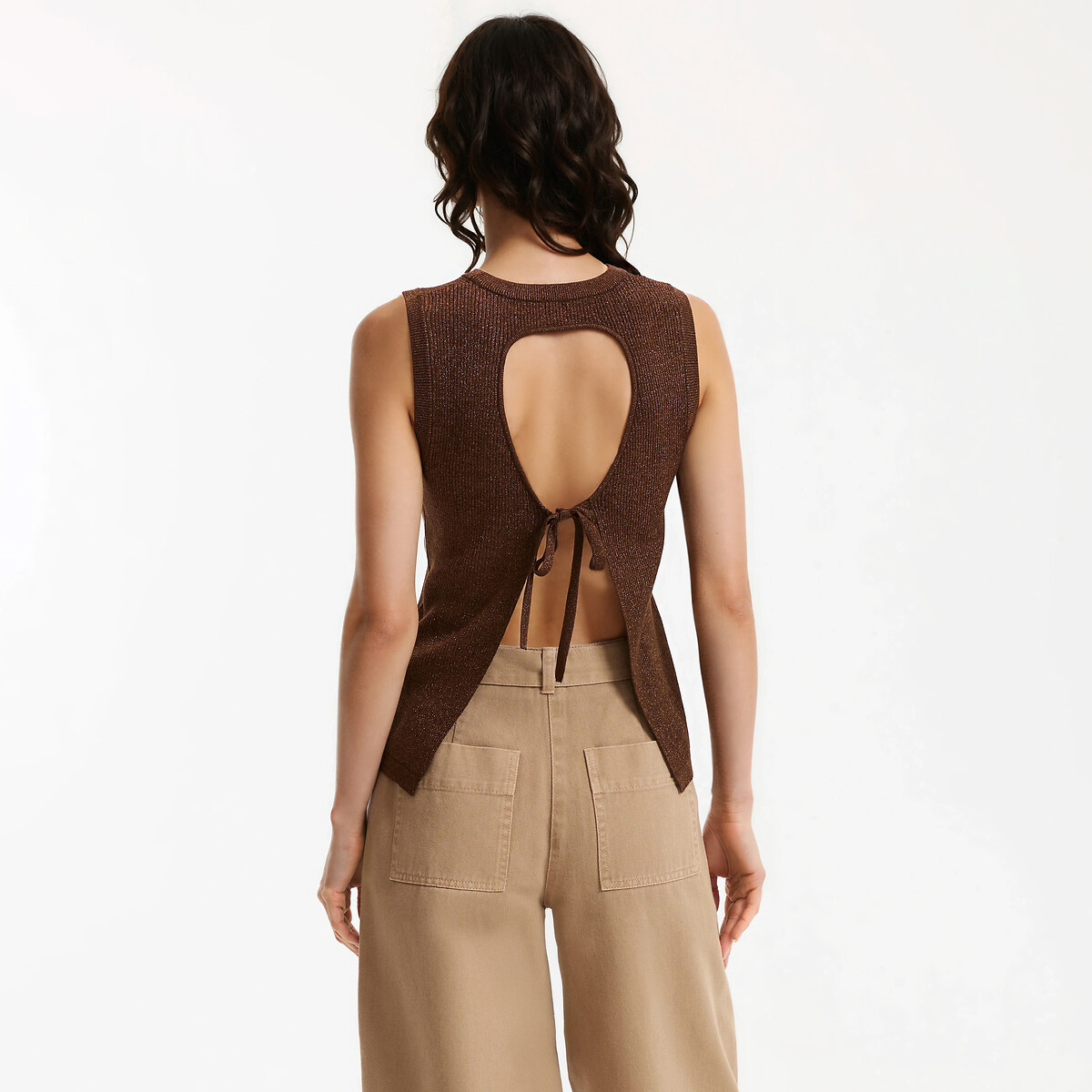 Chaleco de punto brillante con espalda abierta marrón irisado, LA REDOUTE COLLECTIONS