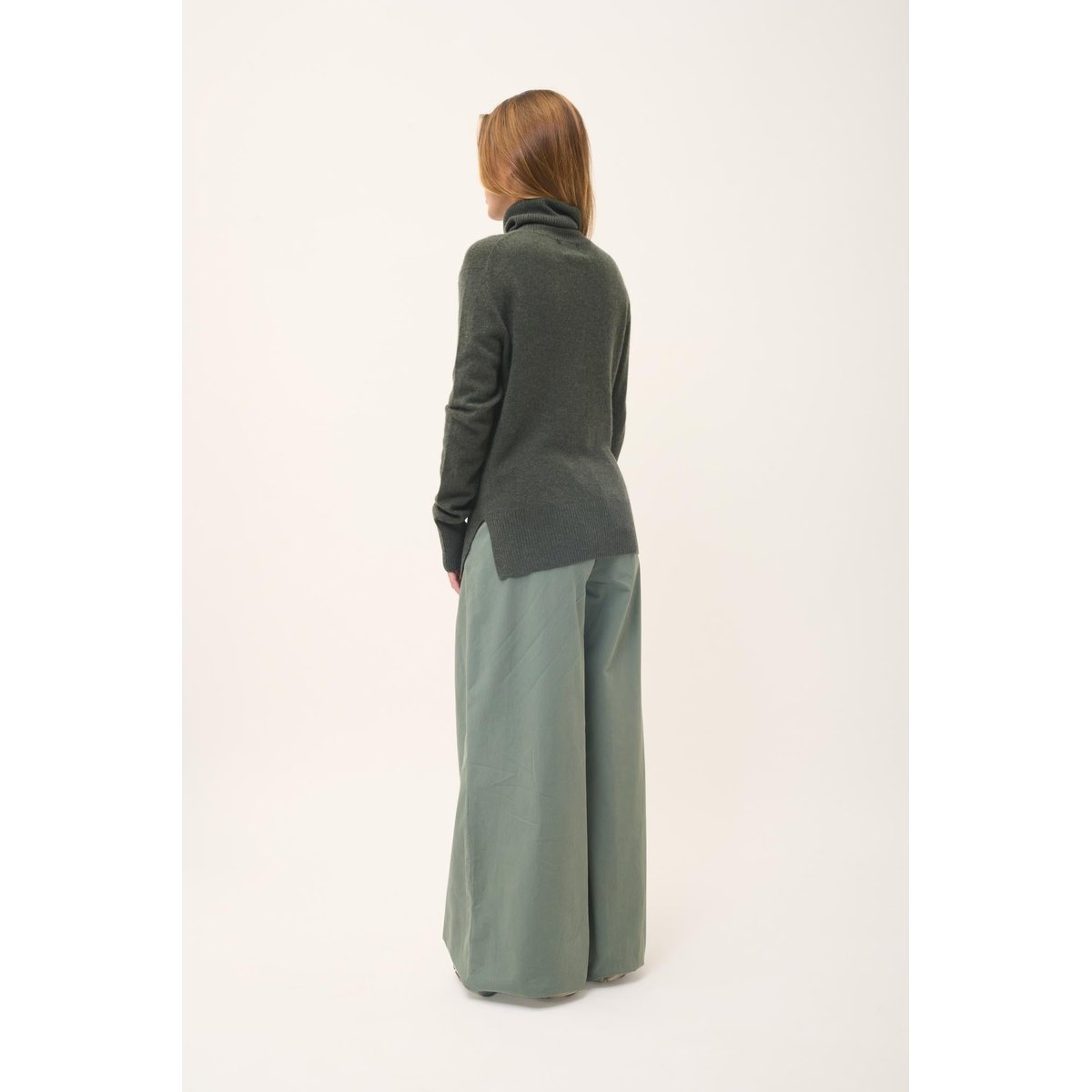 Pull Col Roulé Kaki Chiné Lexie kaki chiné, JUST CASHMERE