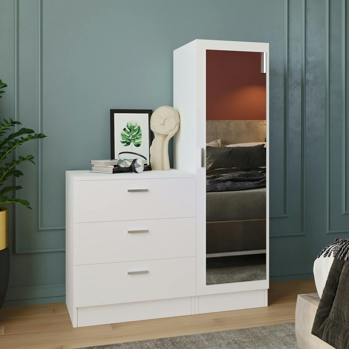 Commode 3 tiroirs avec penderie MARFA blanc, PIER IMPORT