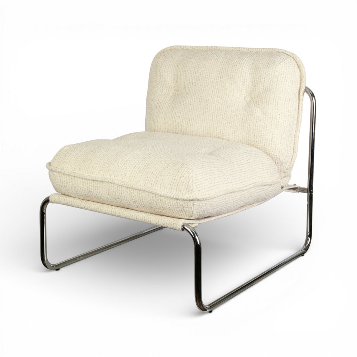Fauteuil tissu chenillé  pied chromé beige, ZAGO