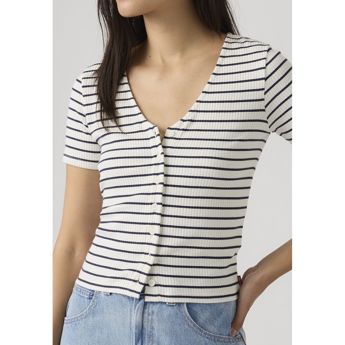 Gestreept V-hals T-shirt gestr blauw + wit, LEVI'S