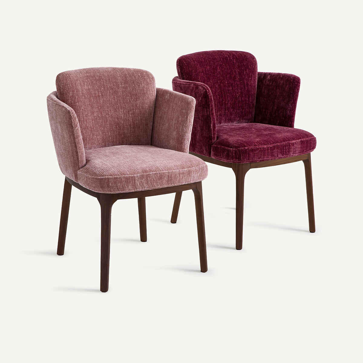Sillón de comedor con patas de nogal y terciopelo, Jabote borgoña, AM.PM