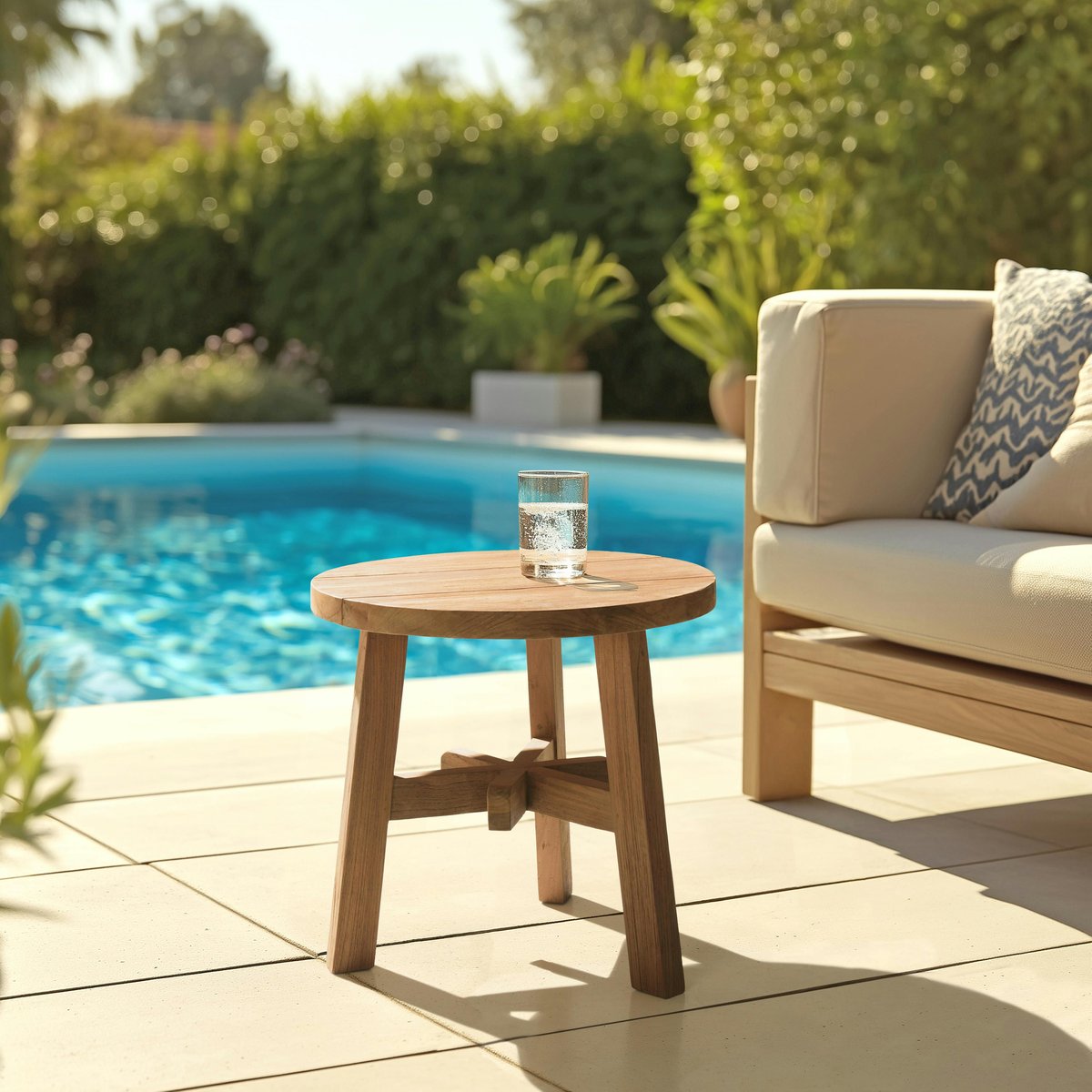 Table d'appoint de jardin ronde en bois de teck recyclé naturel D47 cm SANTO bois naturel, PIER IMPORT