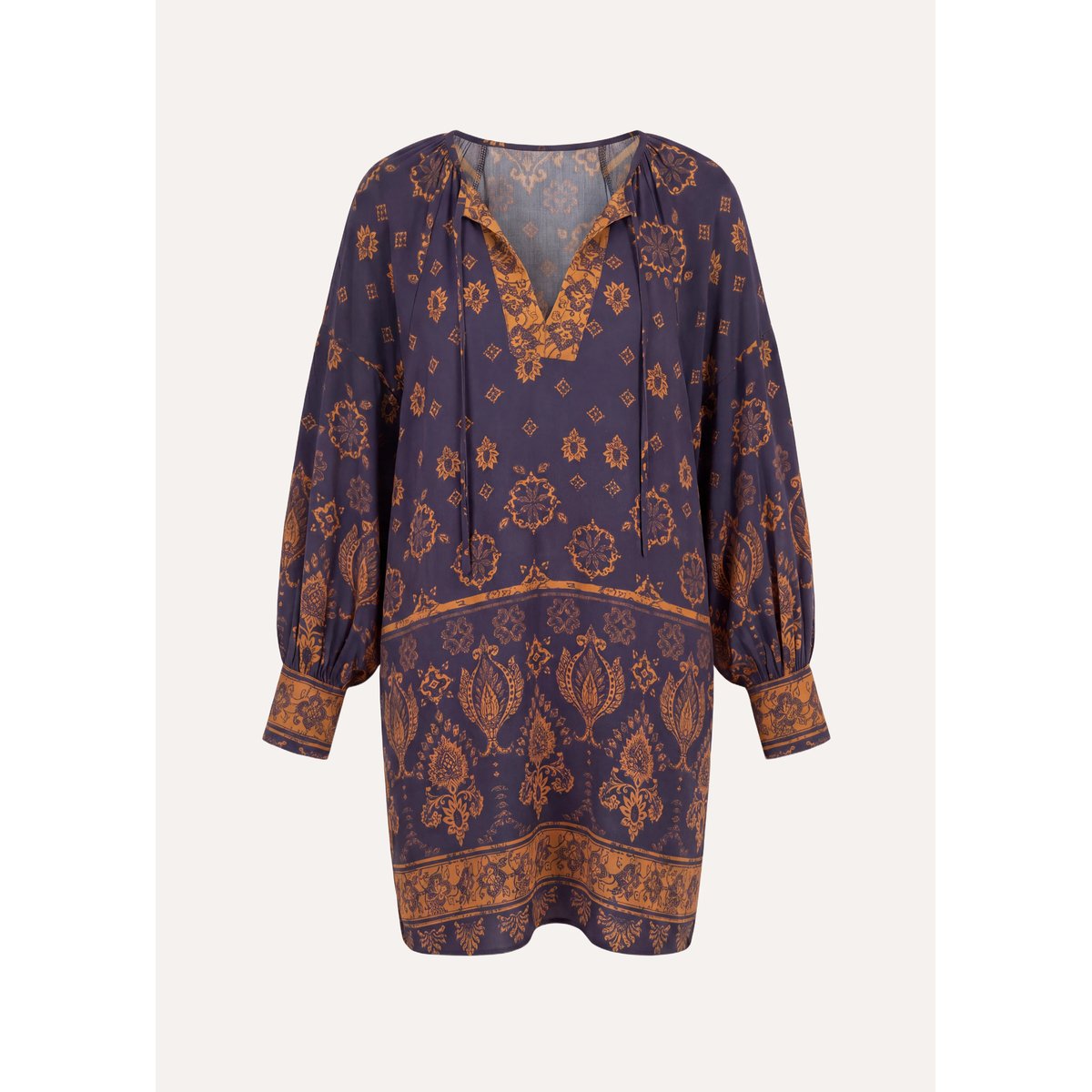 Robe manches longues à imprimé bleu encre, LA FEE MARABOUTEE