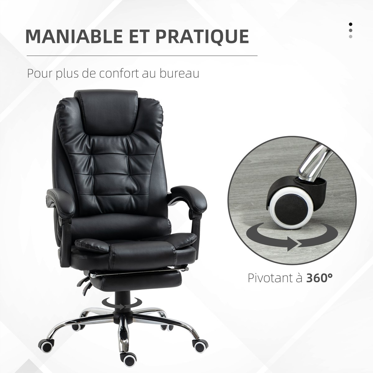 Fauteuil De Bureau Manager Inclinable Avec Repose-pied Noir noir, HOMCOM