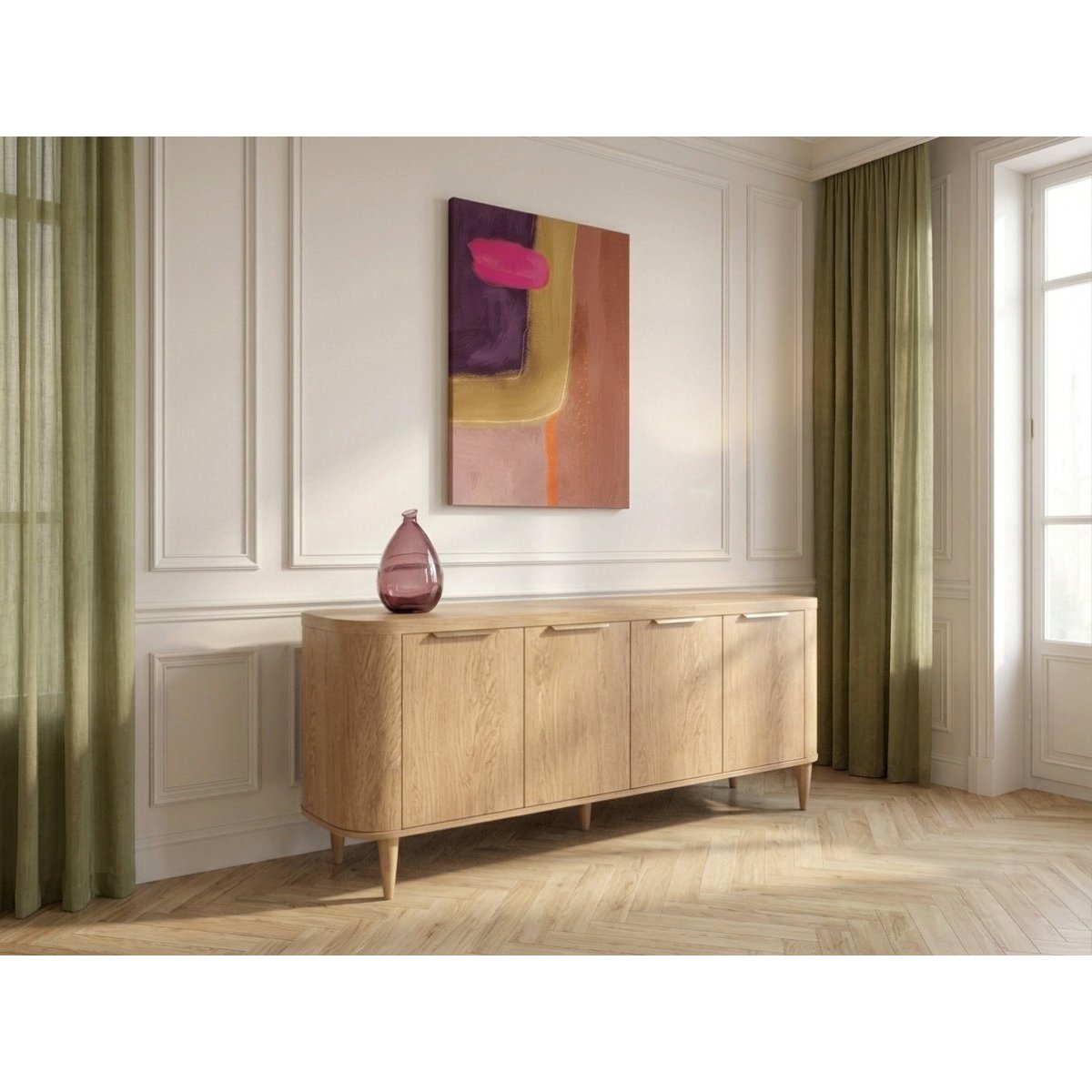 Buffet bas en 4 portes 200 cm, MAZARGUES marron clair, BOBOCHIC