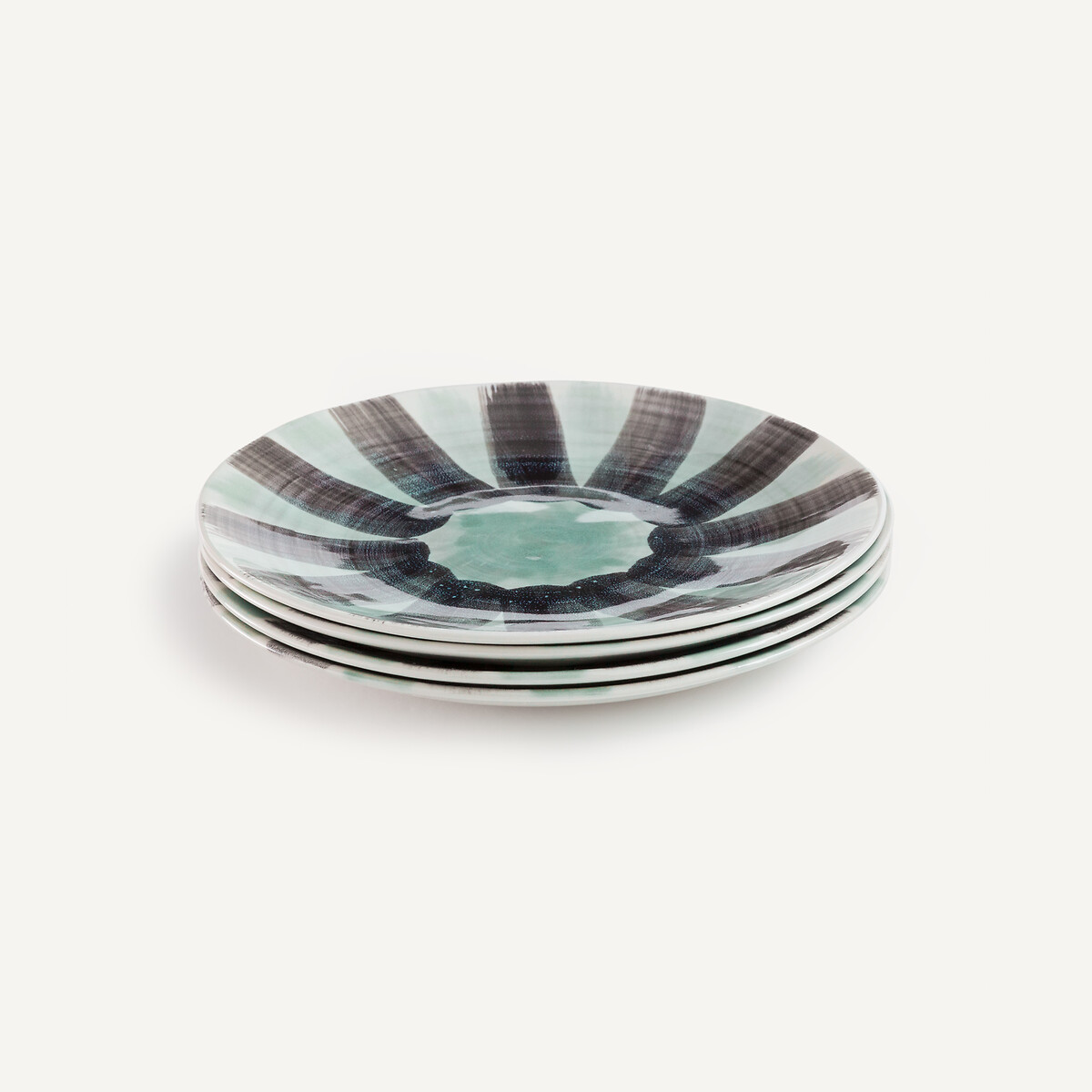 Set of 4 Viana Striped Stoneware Dessert Plates grey green/black, AM.PM
