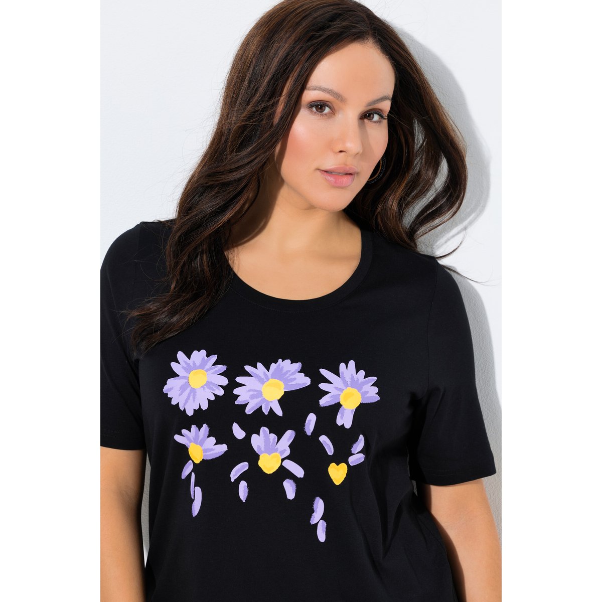T-shirt à fleurs, coupe Classic Fit noir, ULLA POPKEN