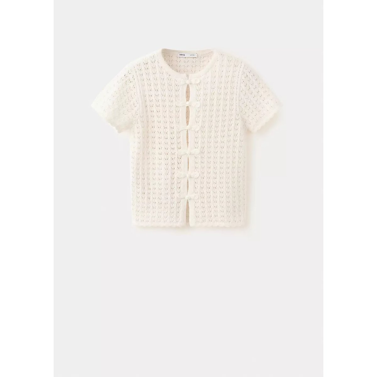 Cardigan en maille ajourée à brandebourgs écru, MANGO