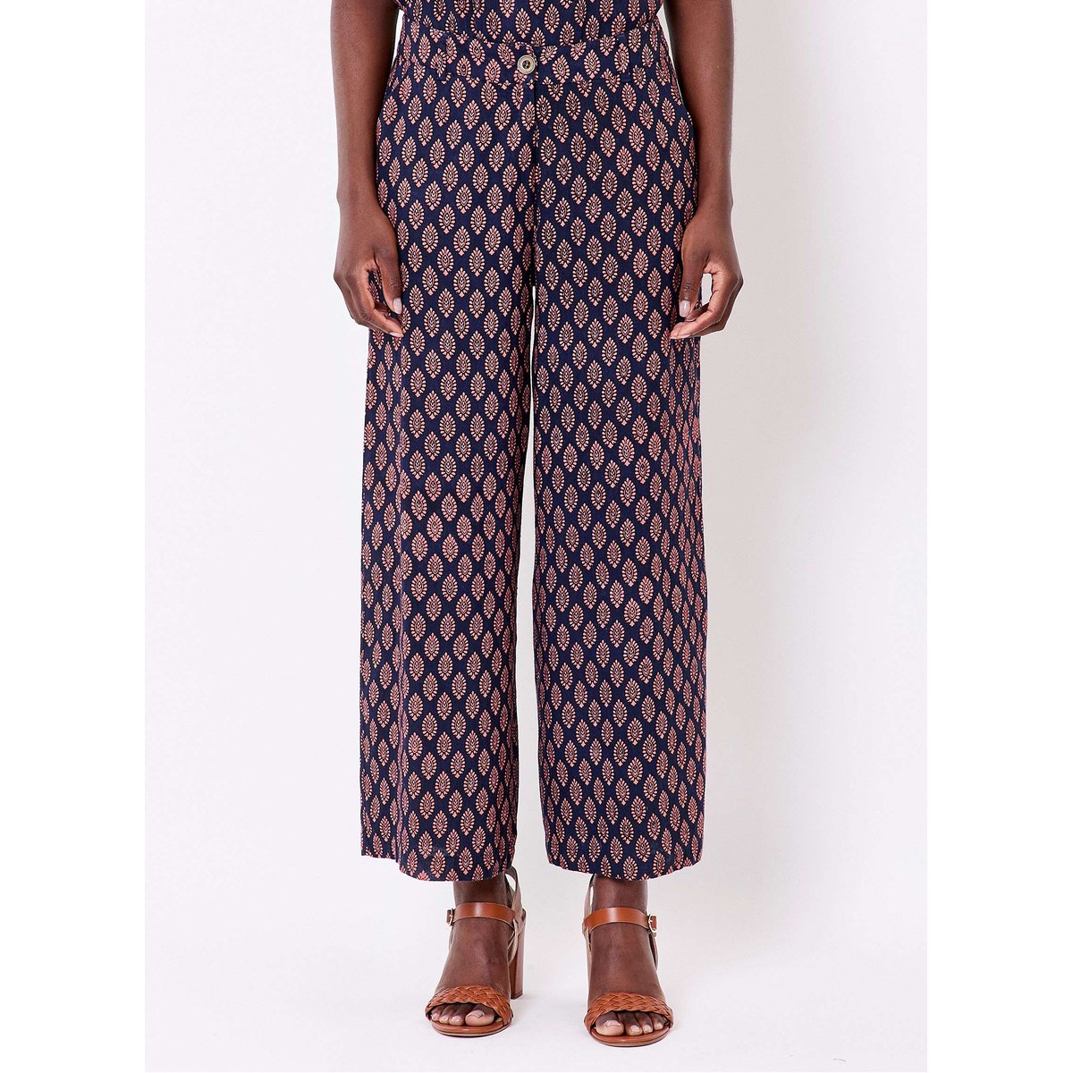 Pantalon imprimé large fluide 7/8 AMELIA bleu marine ajay, LA FIANCÉE