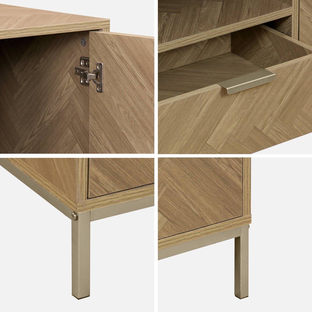 Meuble TV décor chevrons effet bois 2 portes 1 tiroir 120cm BUDAPEST naturel, SWEEEK