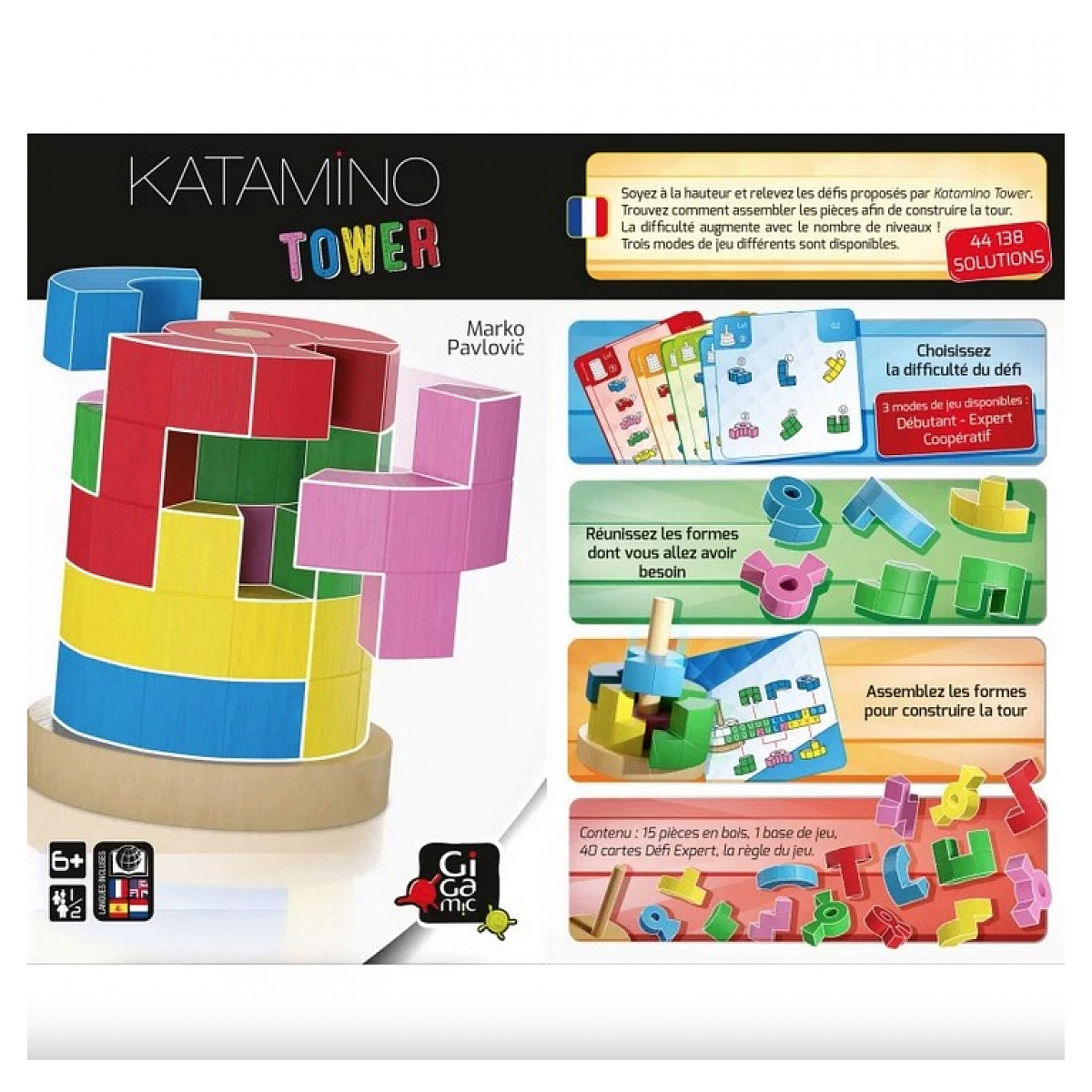 Katamino Tower - Puzzle et casse tete jaune, GIGAMIC