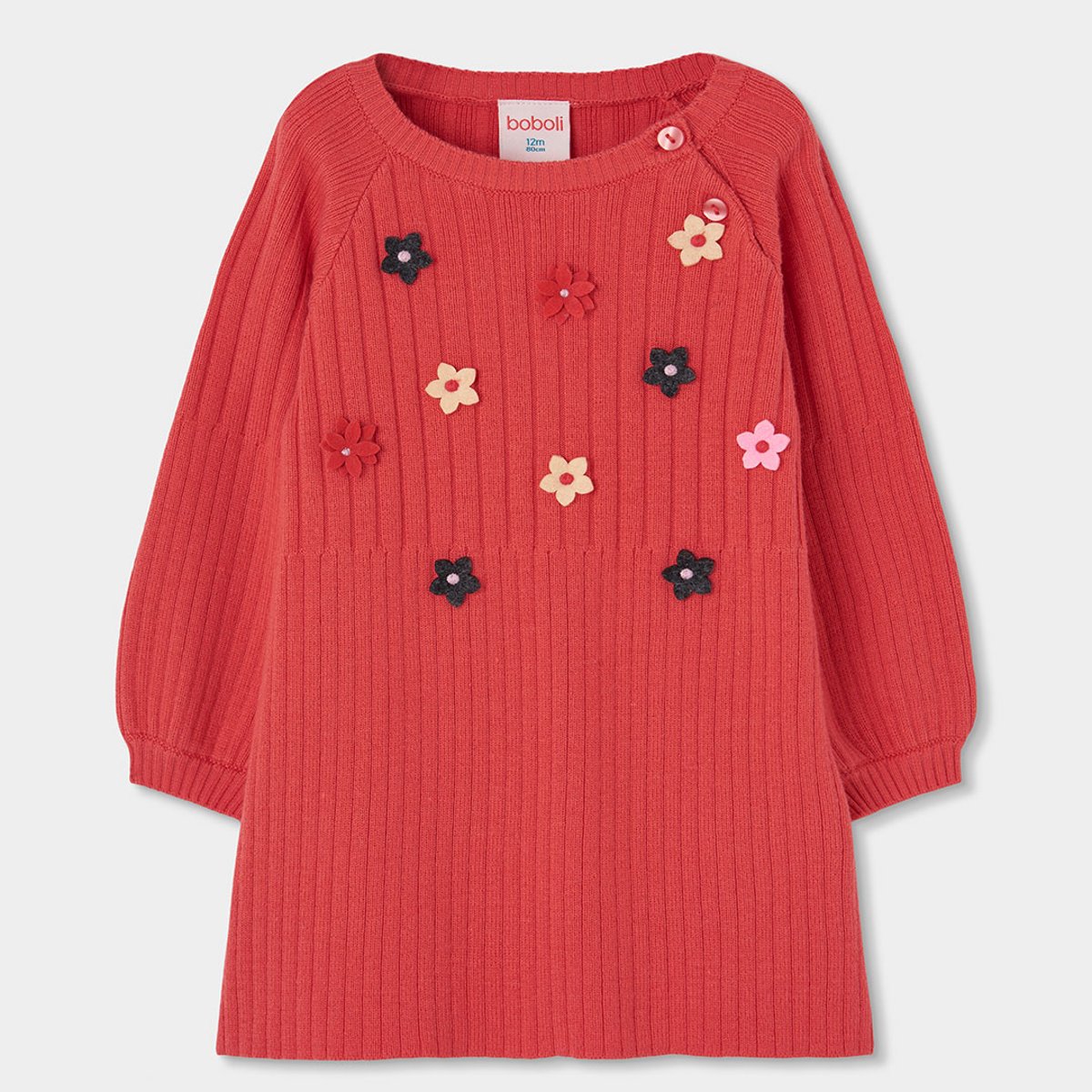 Robe bébé en maille avec fleurs rouge, BOBOLI