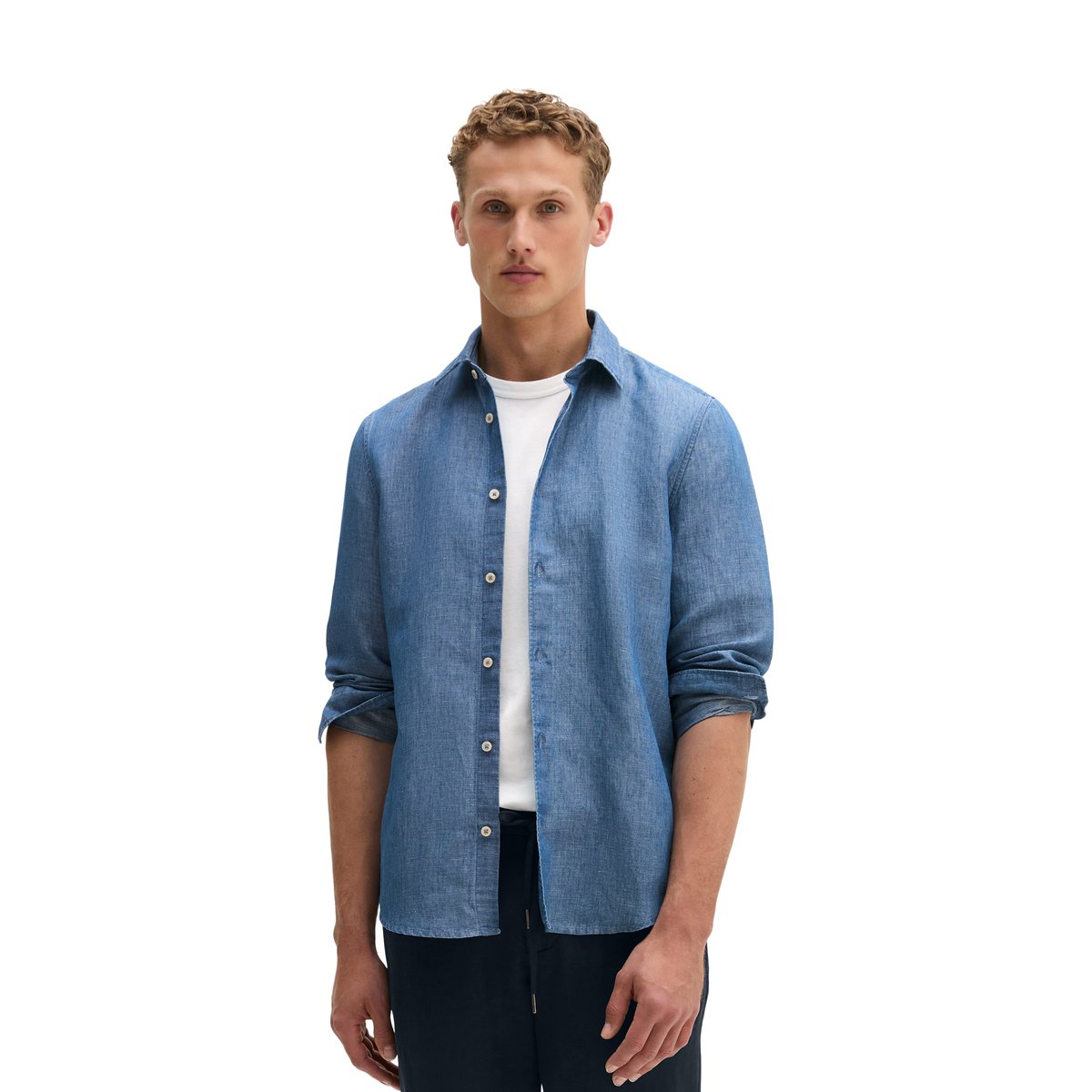 Chemise regular en lin et en coton bio bleu foncé, MARC O'POLO