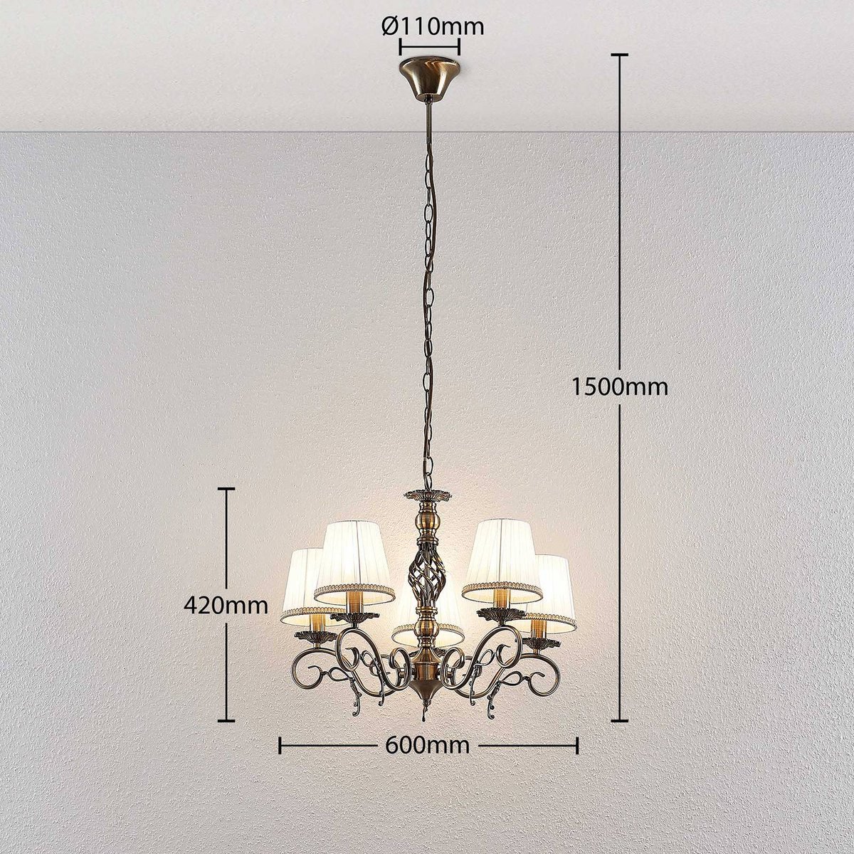 Lustre en textile, Finnick blanc, laiton vieilli, LINDBY