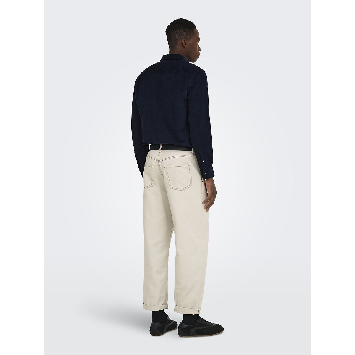 Chemise manches longues en velours côtelé noir, ONLY & SONS