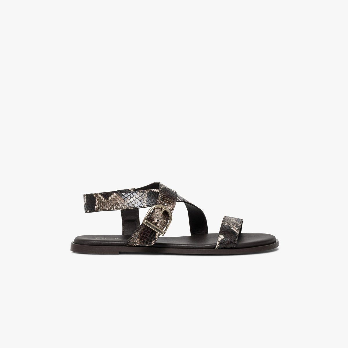 Sandale Plate en cuir NINON python python marron, BOCAGE