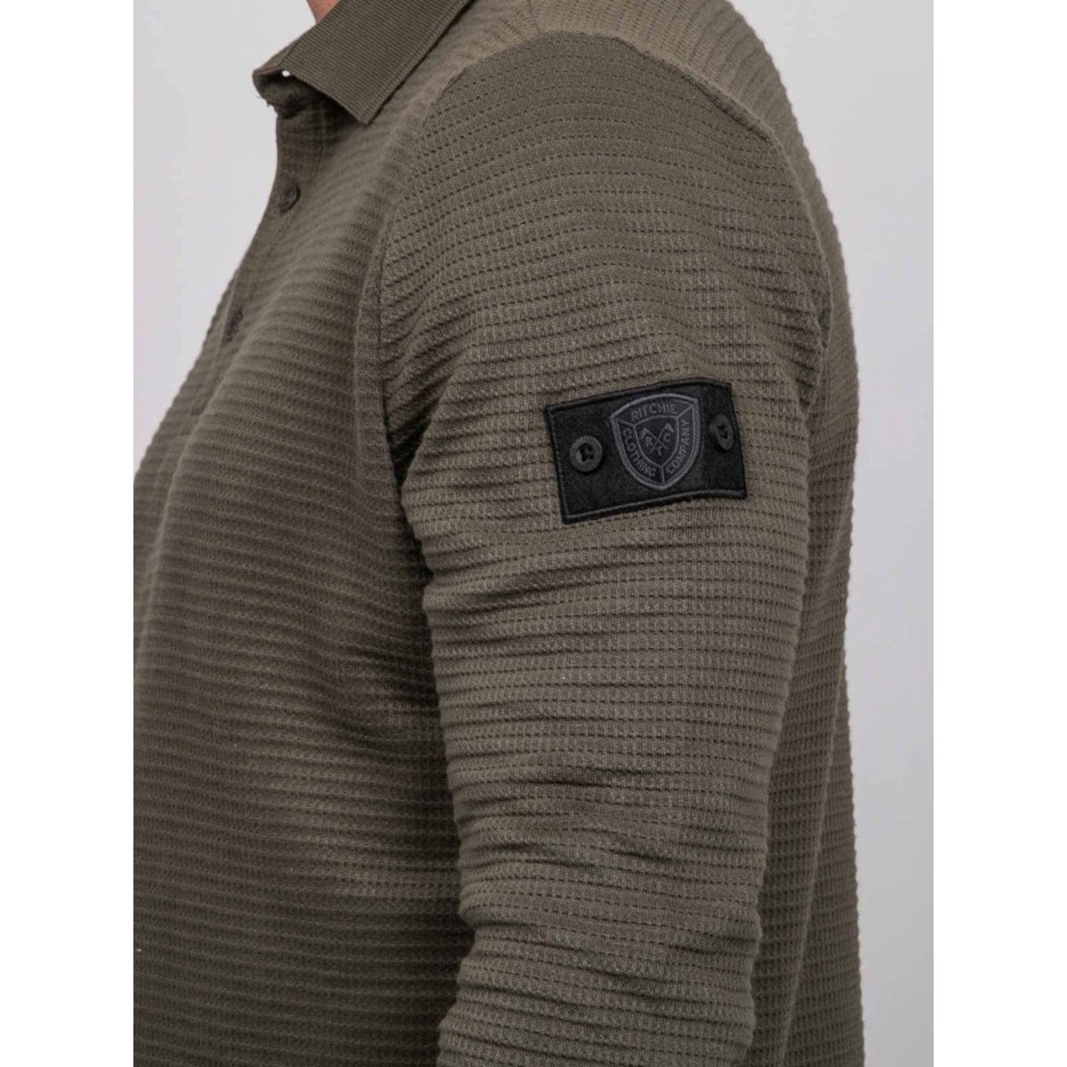 Polo Manches Longues Maille Gaufrée Coton Parlito kaki, RITCHIE