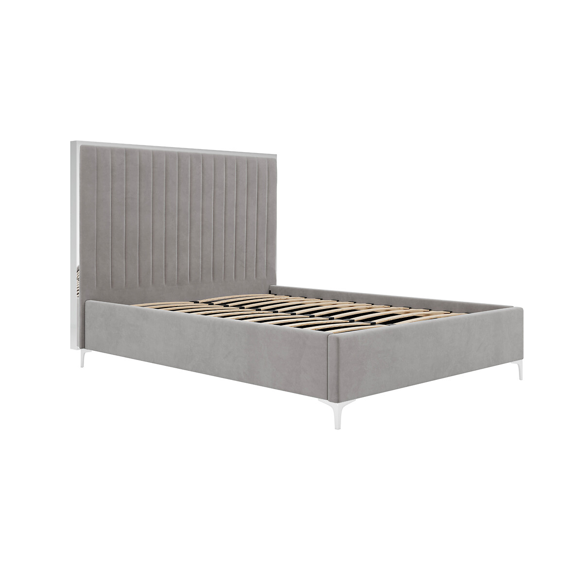 Bromley Velvet Tall Headboard Bed with Metal Trim mink grey, ÉDITÉ